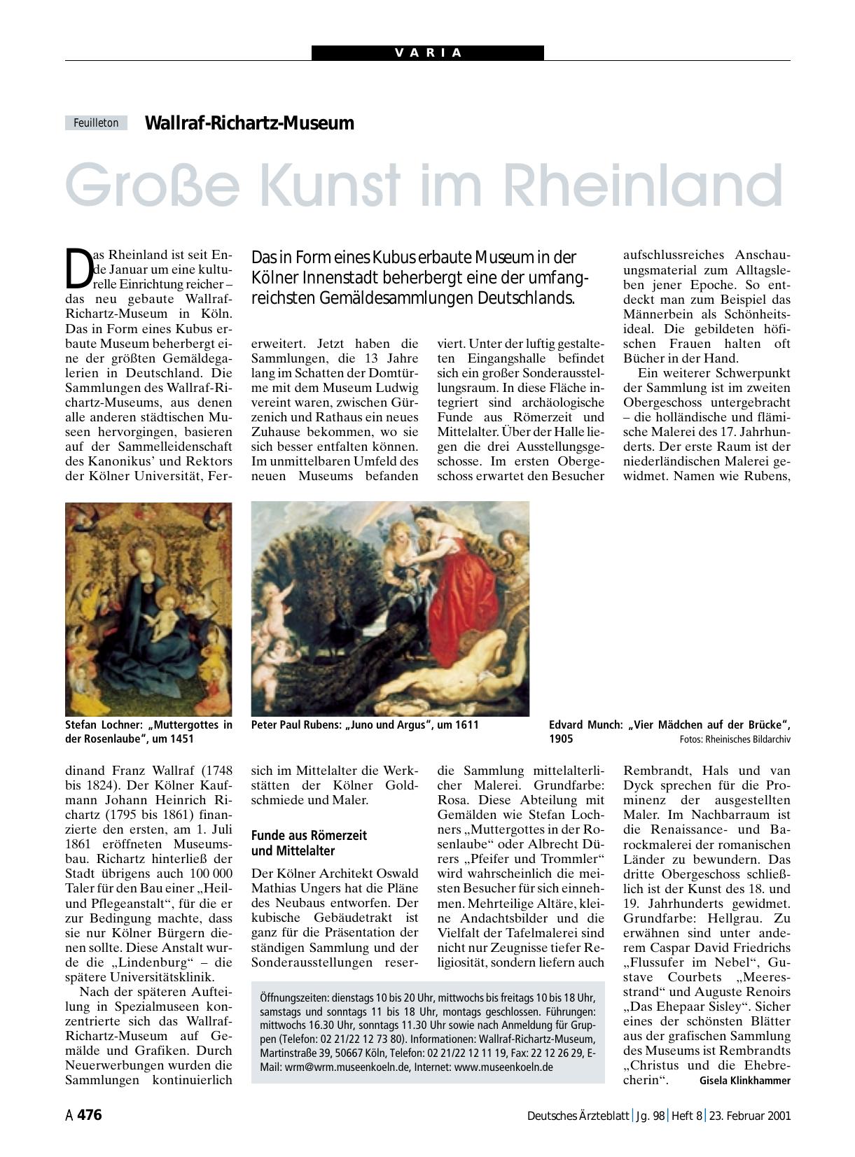 Vorschauseite 1: Wallraf-Richartz-Museum: Große Kunst im Rheinland