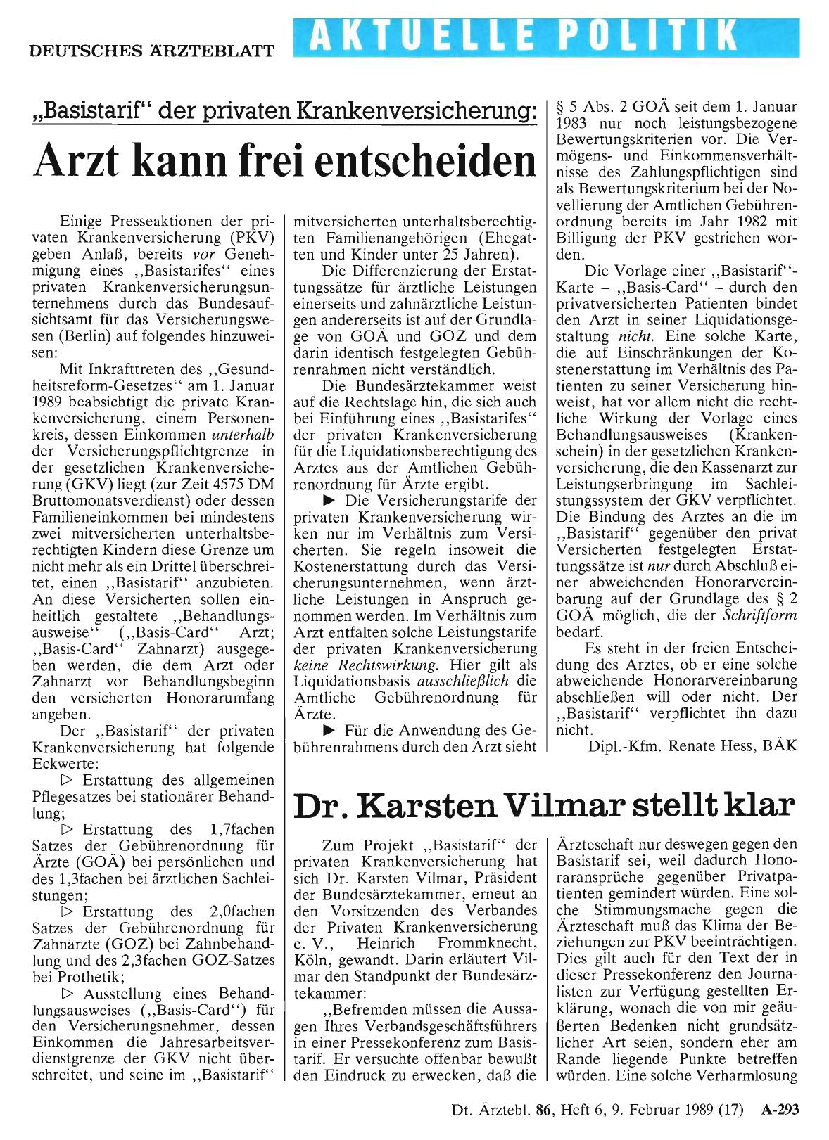 Vorschauseite 1: , ,Basistarif'' der privaten Krankenversicherung: Arzt kann frei entscheiden