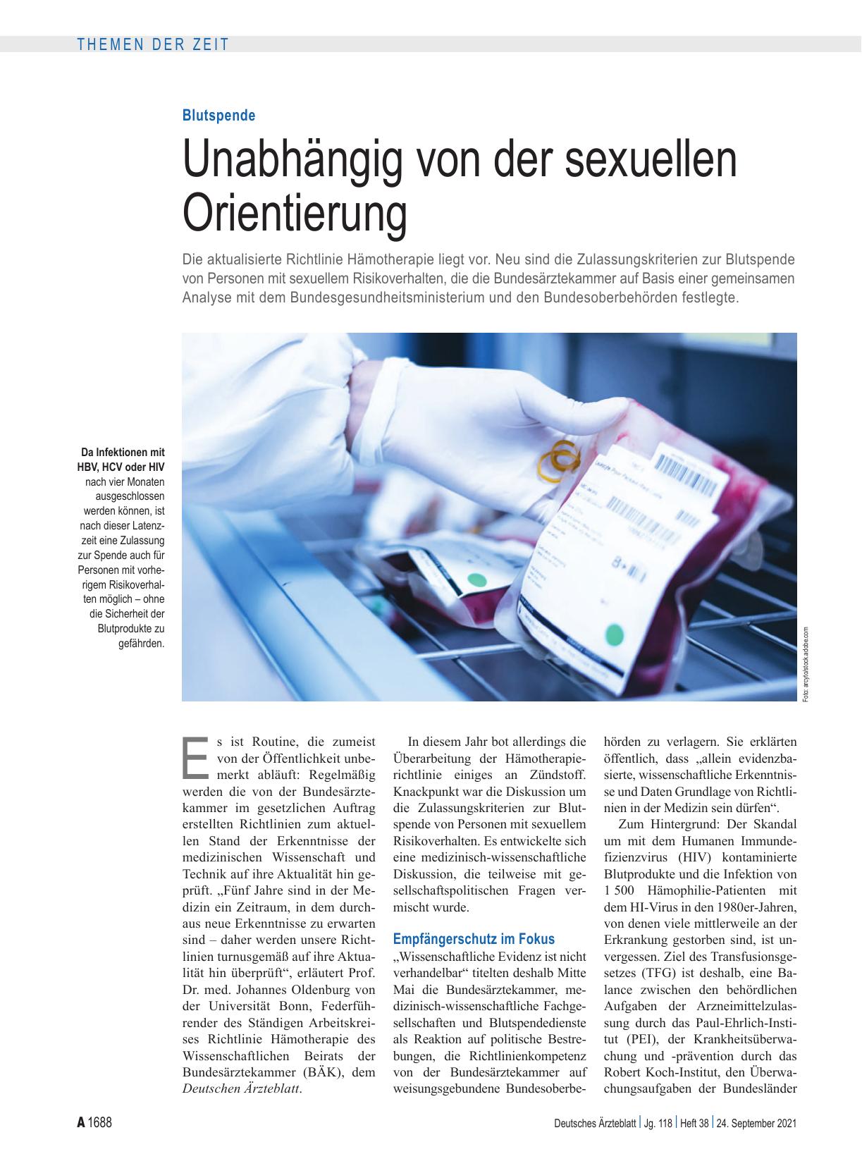 Vorschauseite 1: Blutspende: Unabhängig von der sexuellen Orientierung