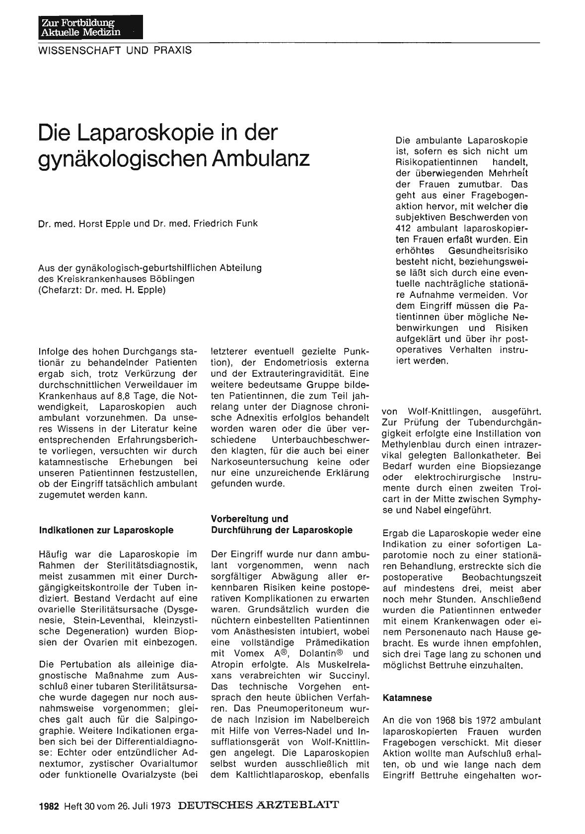 Vorschauseite 1: Die Laparoskopie in der gynäkologischen Ambulanz