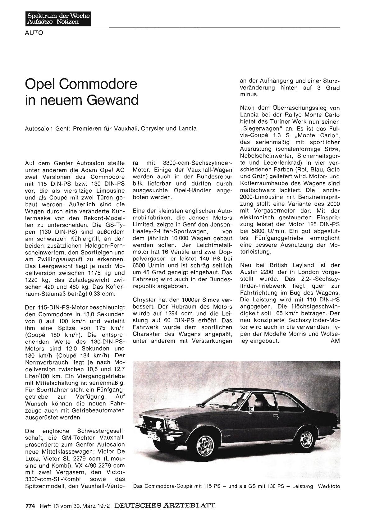 Vorschauseite 1: Opel Commodore in neuem Gewand