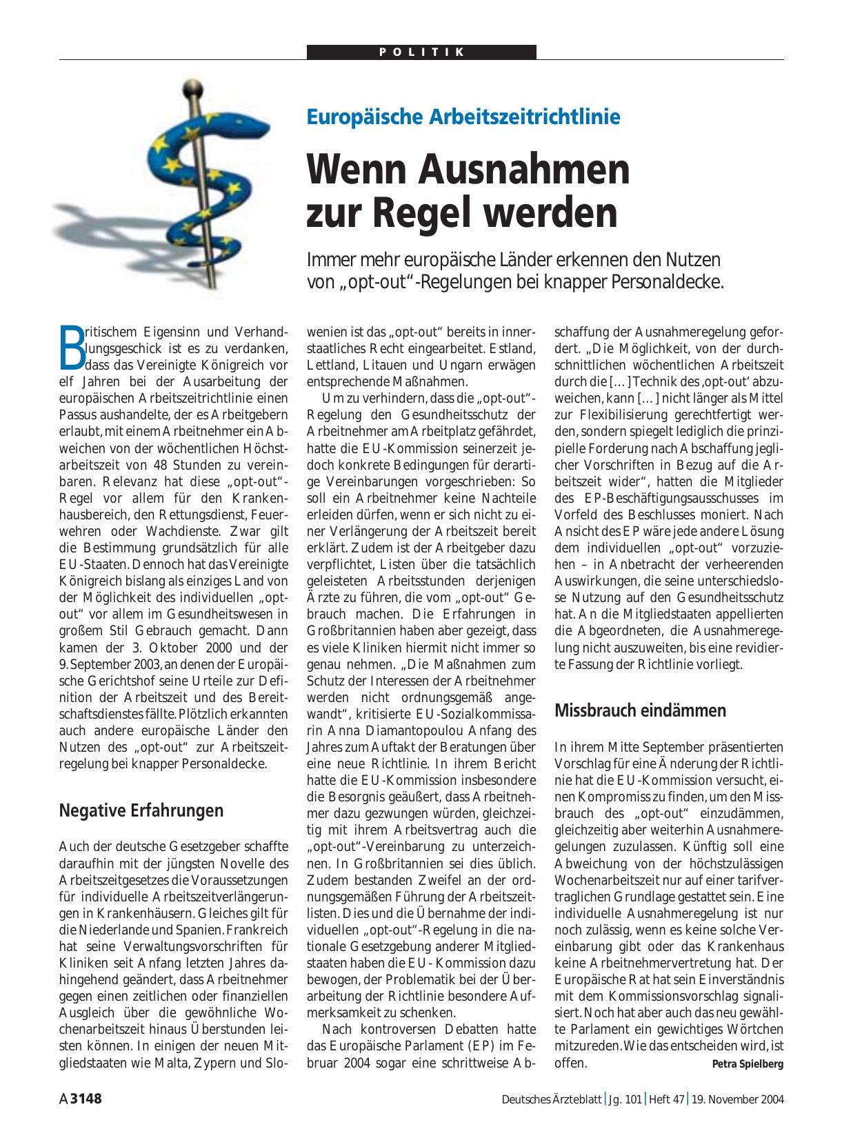 Vorschauseite 1: Europäische Arbeitszeitrichtlinie: Wenn Ausnahmen zur Regel werden
