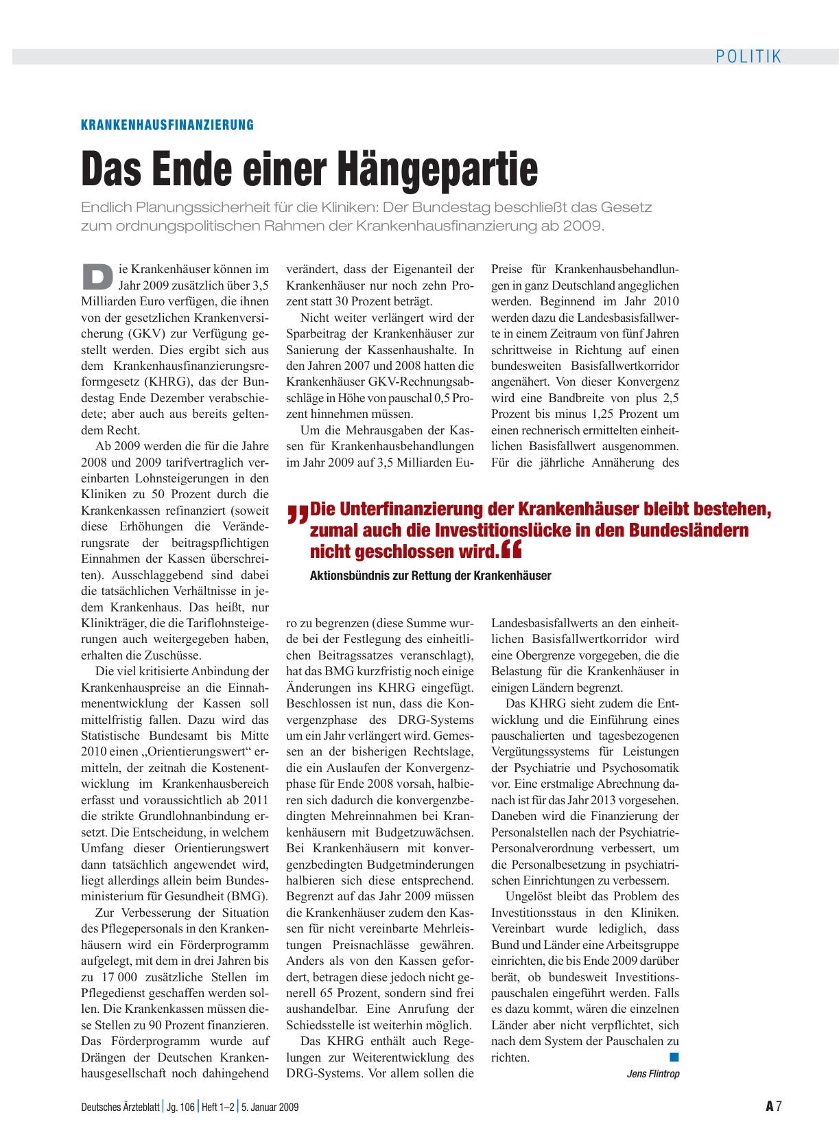 Vorschauseite 1: Krankenhausfinanzierung: Das Ende einer Hängepartie