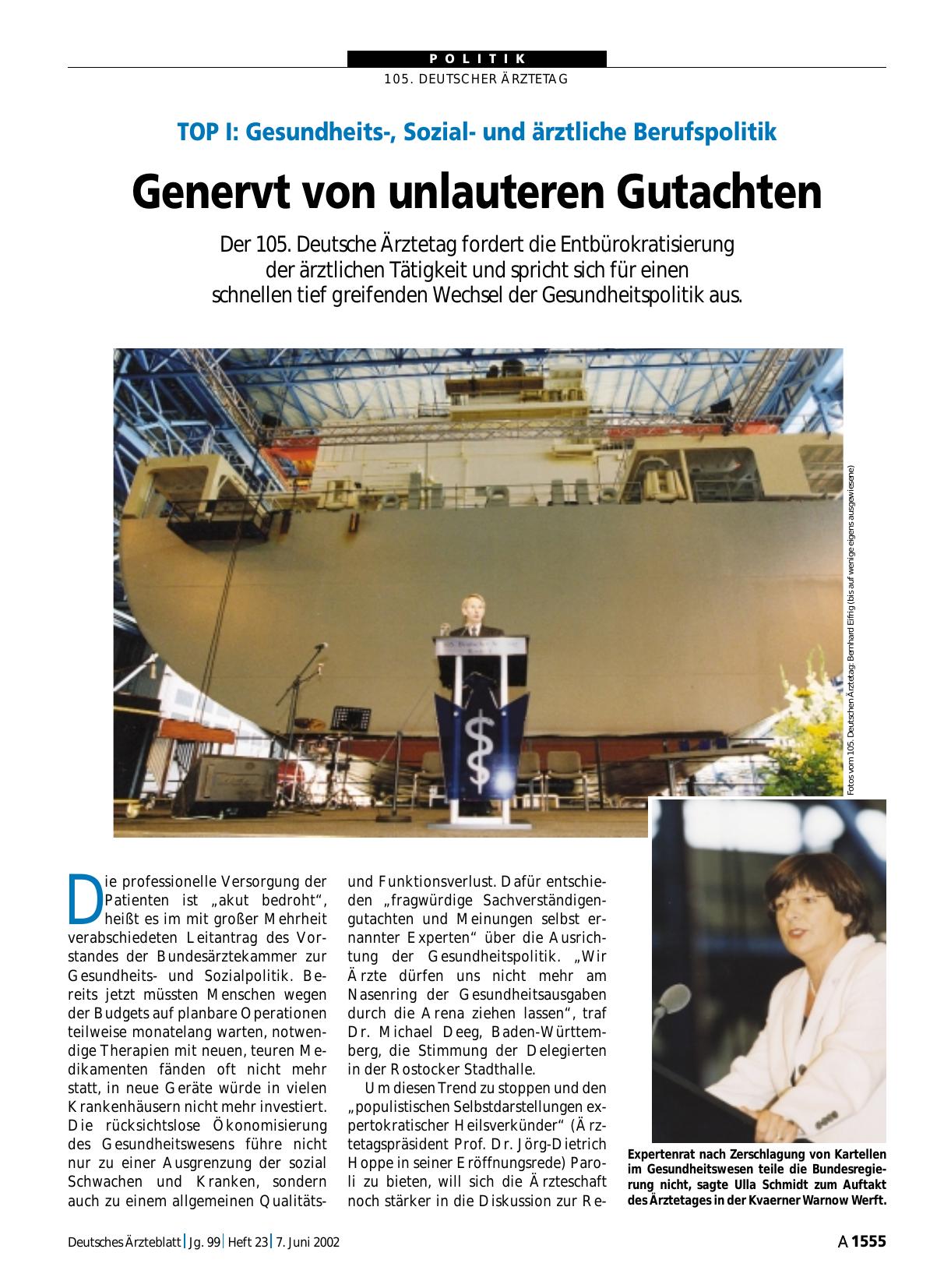 Vorschauseite 1: TOP I: Gesundheits-, Sozialund ärztliche Berufspolitik: Genervt von unlauteren Gutachten