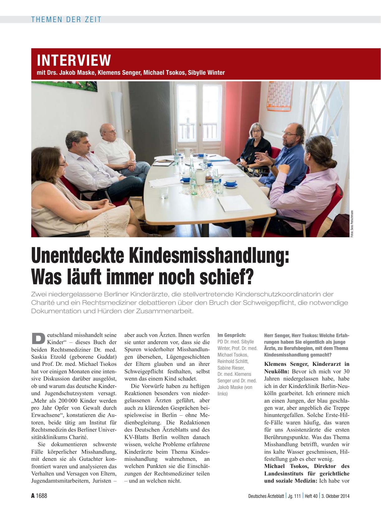 Vorschauseite 1: Interview mit Drs. Jakob Maske, Klemens Senger, Michael Tsokos, Sibylle Winter: Unentdeckte Kindesmisshandlung – Was läuft immer noch schief?