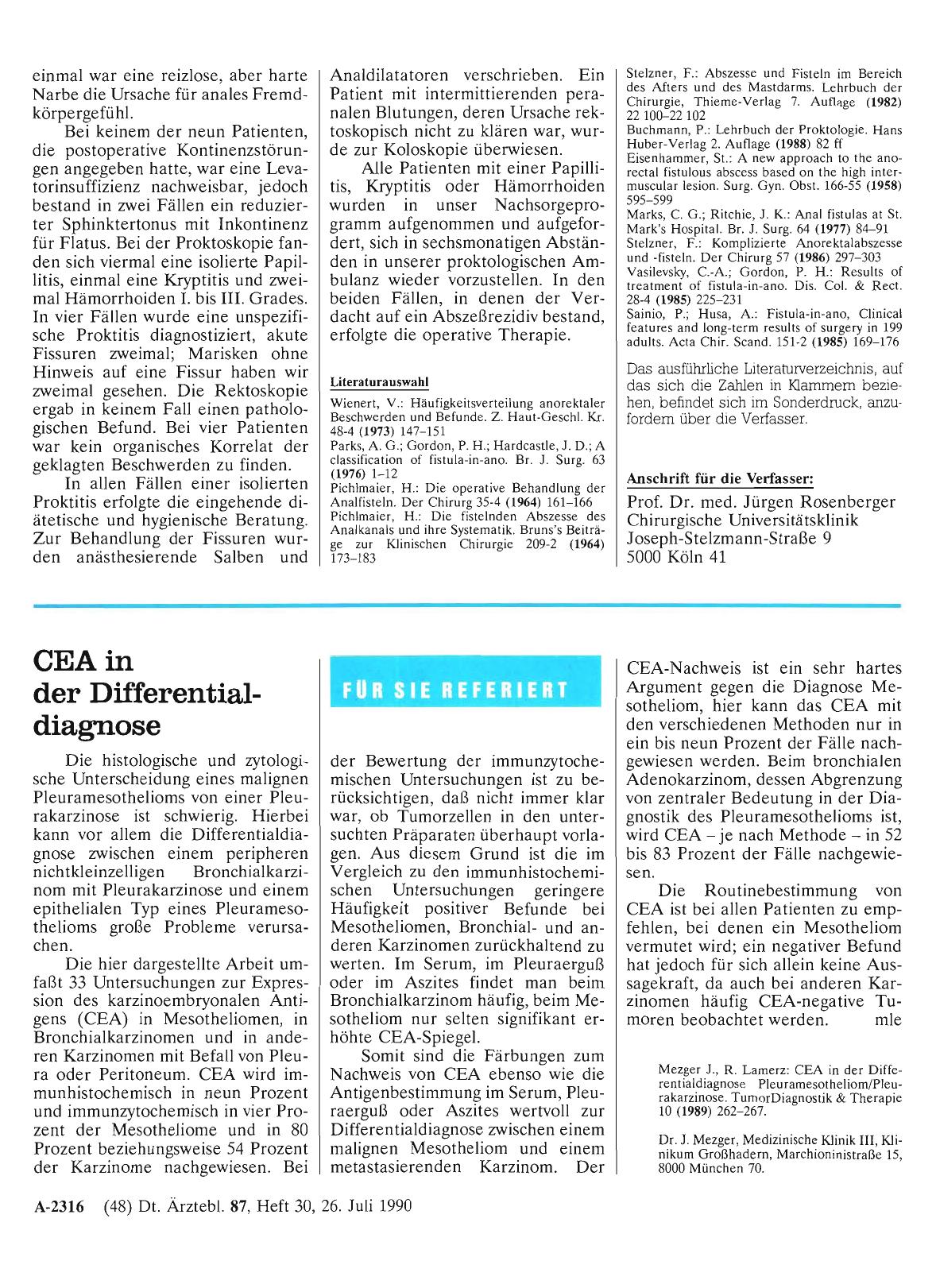 Vorschauseite 1: CEA in der Differentialdiagnose