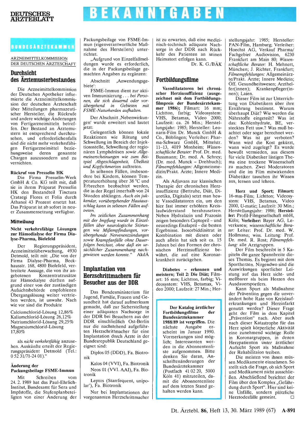 Vorschauseite 1: Implantation von Herzschrittmachern für Besucher aus der DDR
