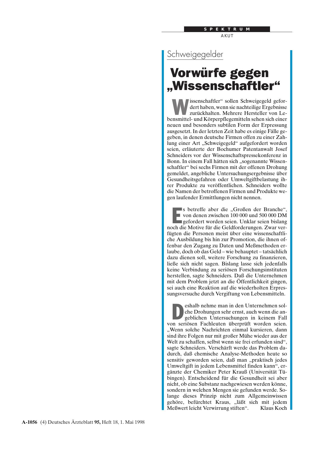 Vorschauseite 1: Schweigegelder: Vorwürfe gegen „Wissenschaftler“