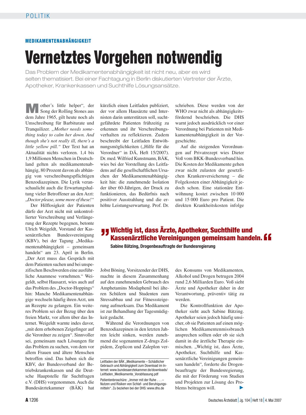 Vorschauseite 1: Medikamentenabhängigkeit: Vernetztes Vorgehen notwendig