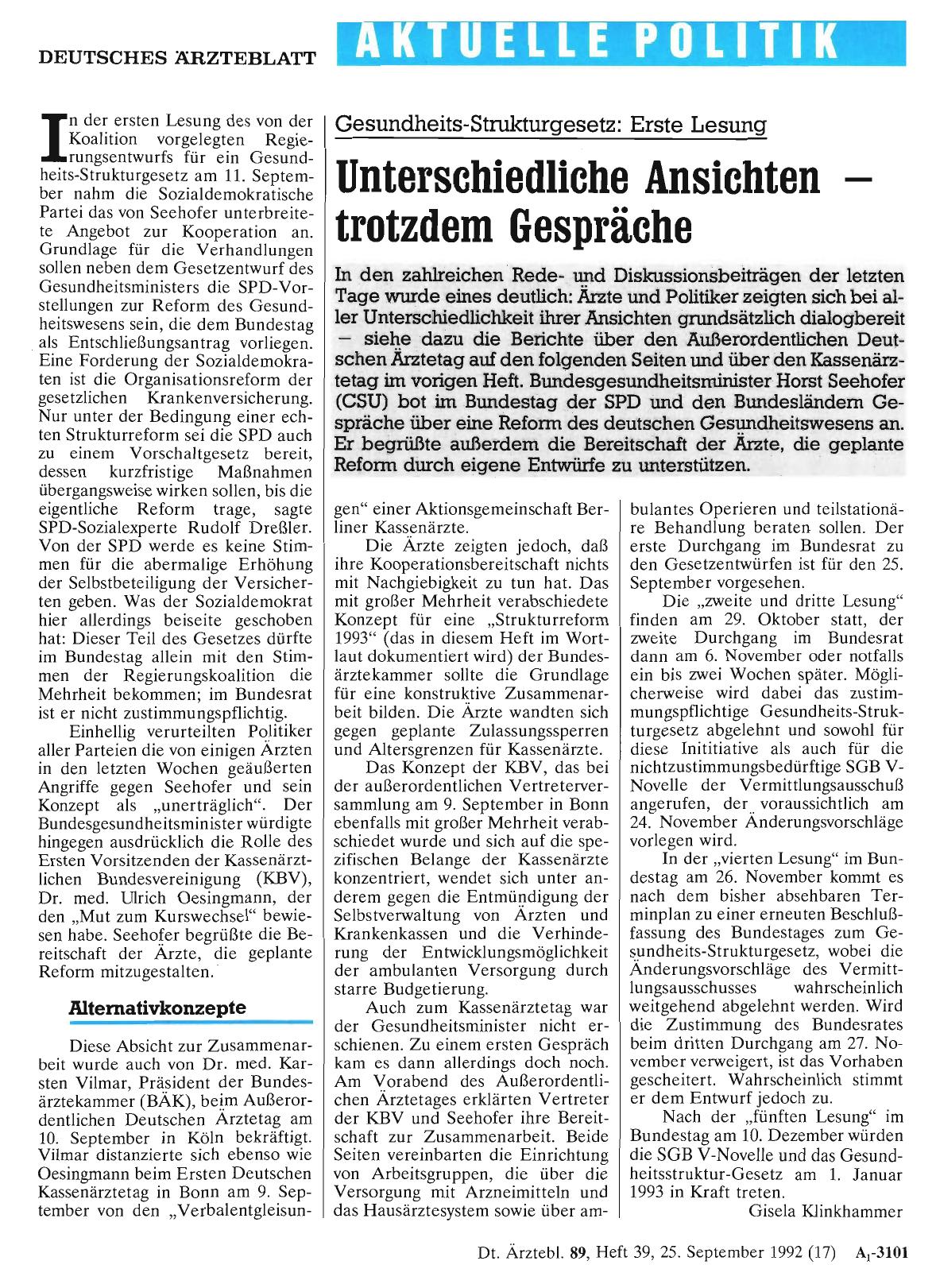 Vorschauseite 1: Gesundheits-Strukturgesetz: Erste Lesung: Unterschiedliche Ansichten – trotzdem Gespräche
