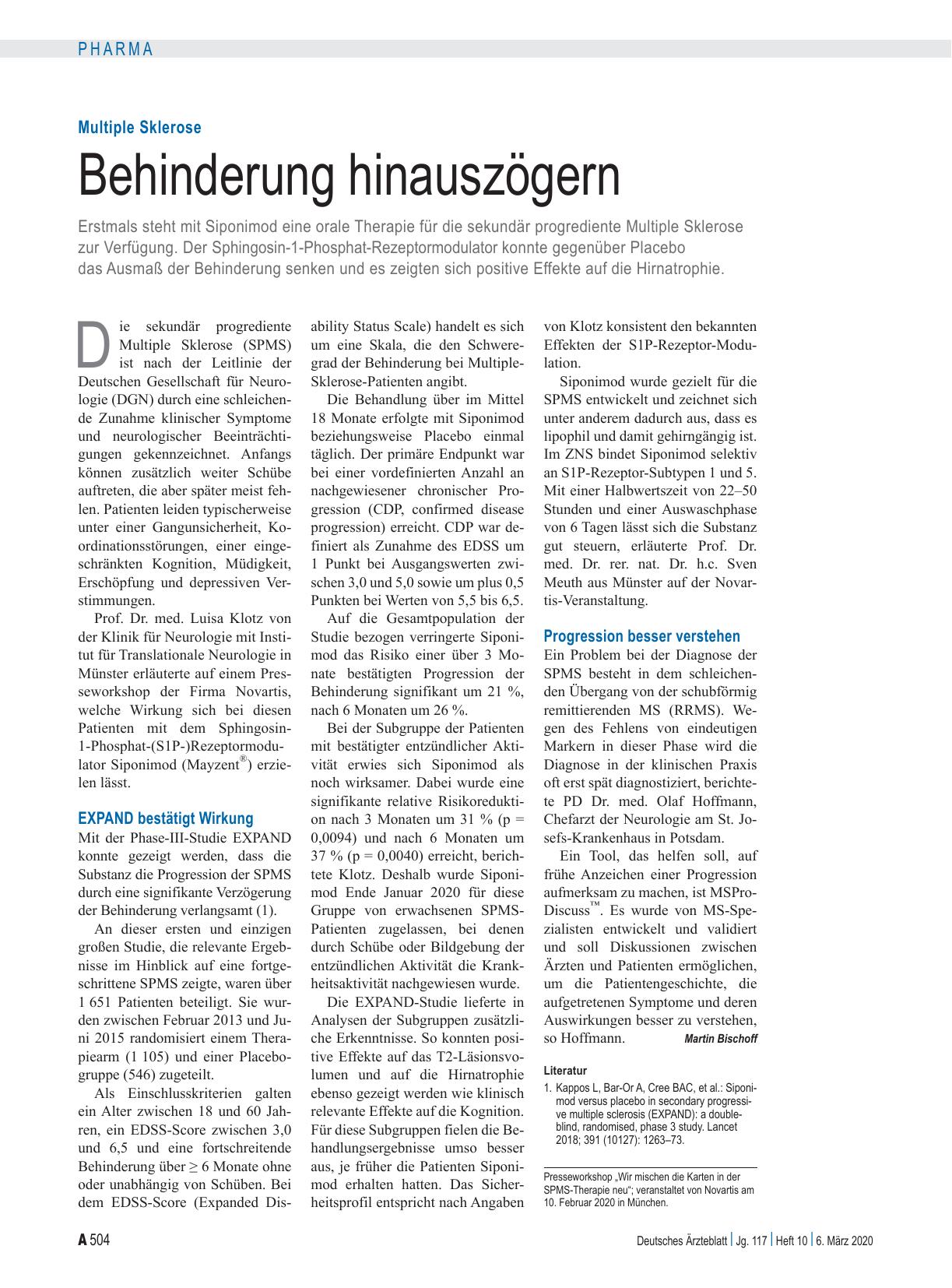 Vorschauseite 1: Multiple Sklerose: Behinderung hinauszögern