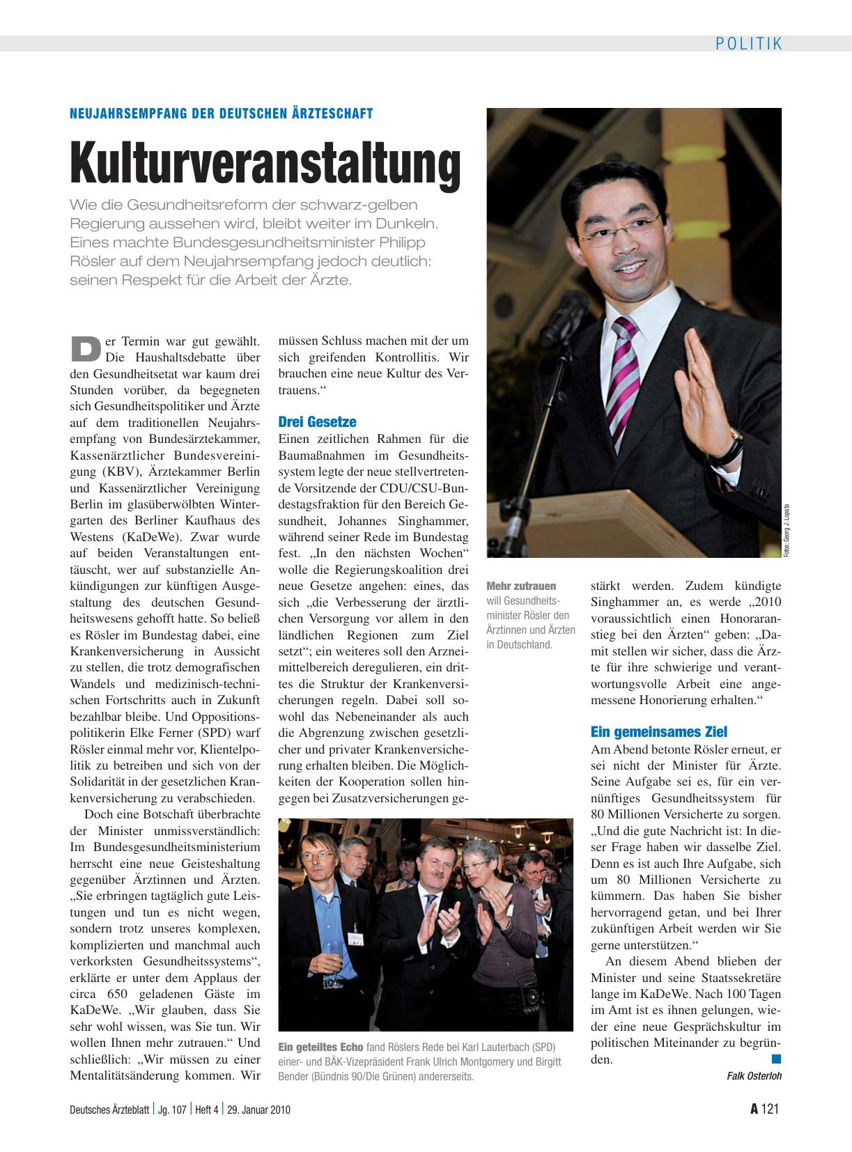 Vorschauseite 1: Neujahrsempfang der deutschen Ärzteschaft: Kulturveranstaltung