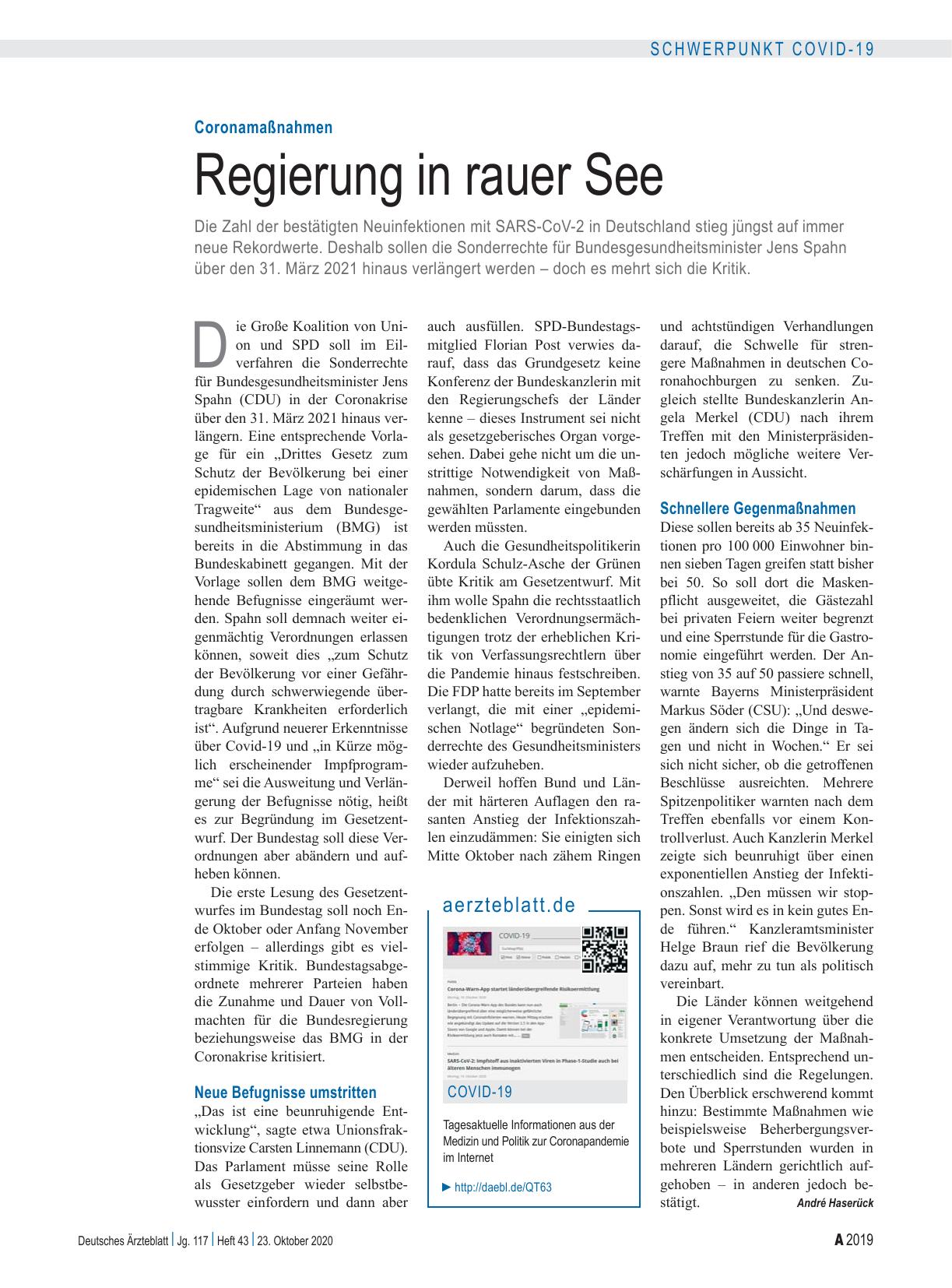 Vorschauseite 1: Coronamaßnahmen: Regierung in rauer See