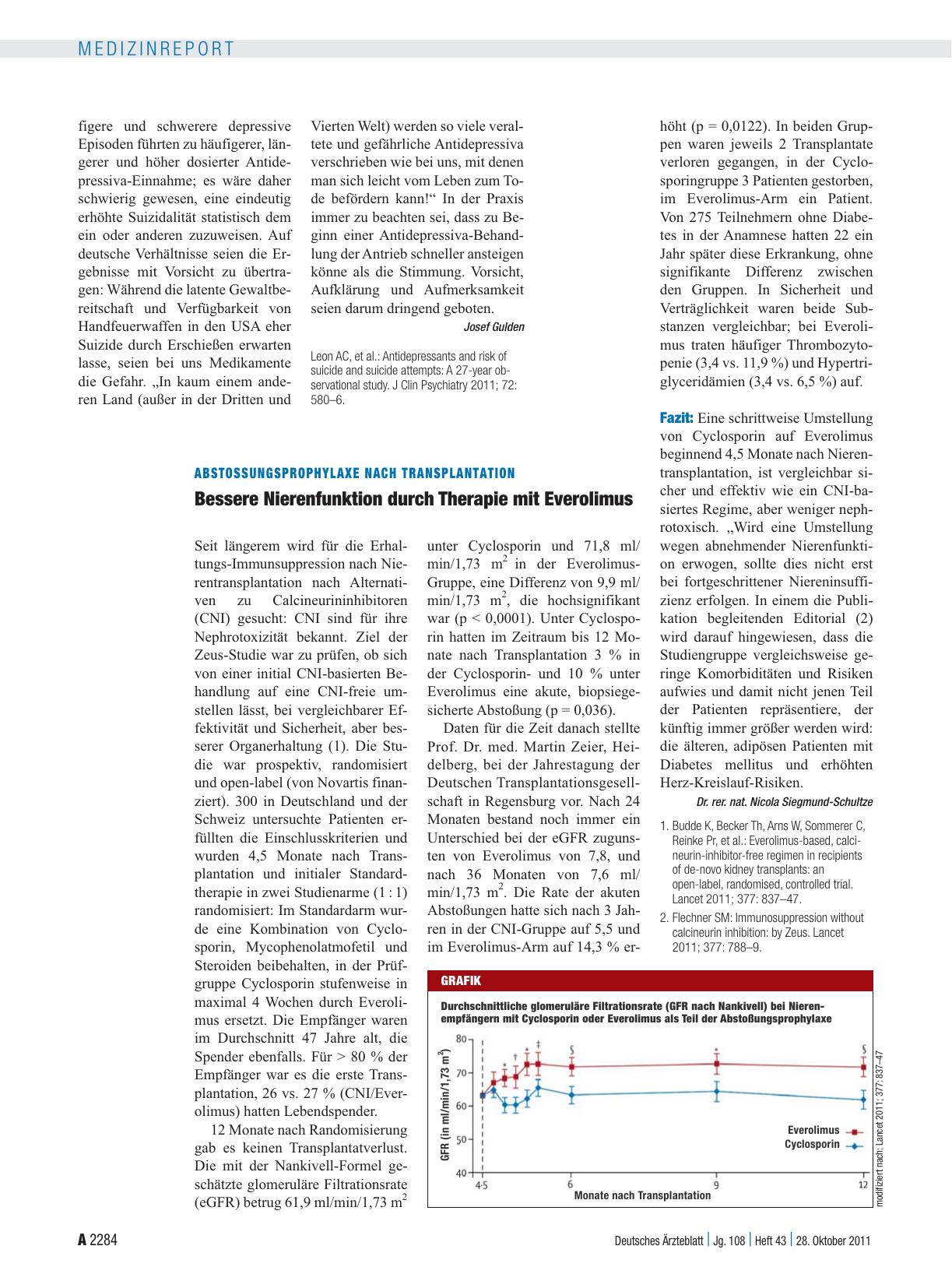 Vorschauseite 1: Abstossungsprophylaxe nach transplantation: Bessere Nierenfunktion durch Therapie mit Everolimus