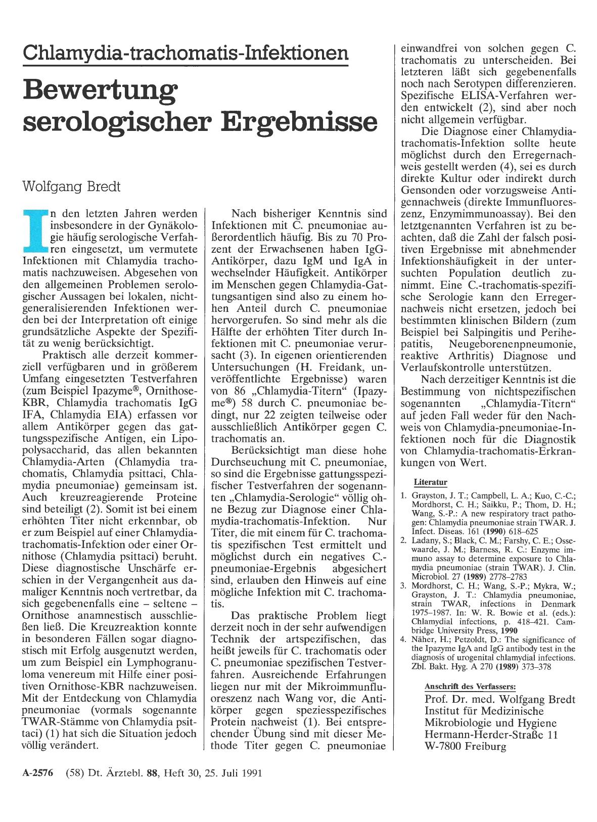 Vorschauseite 1: Chlamydia-trachomatis-Infektionen: Bewertung serologischer Ergebnisse