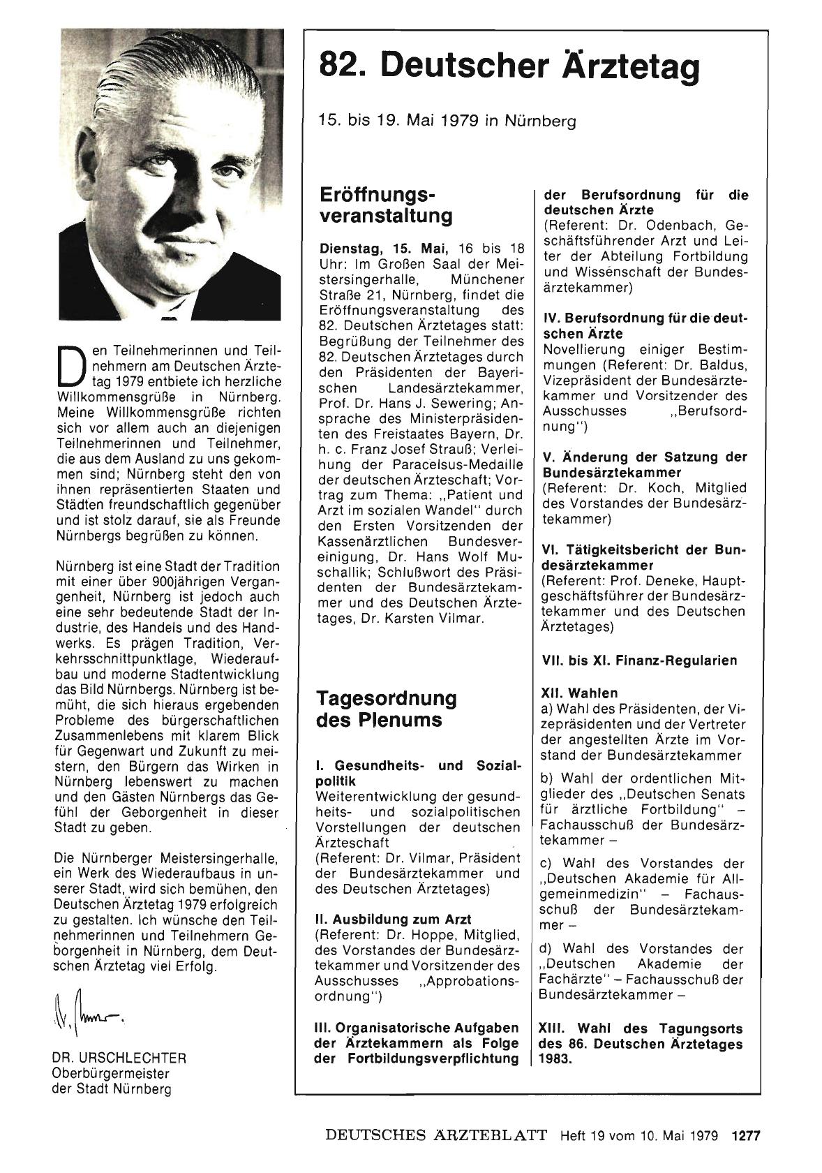 Vorschauseite 1: 82. Deutscher Ärztetag 15. bis 19. Mai 1979 in Nürnberg
