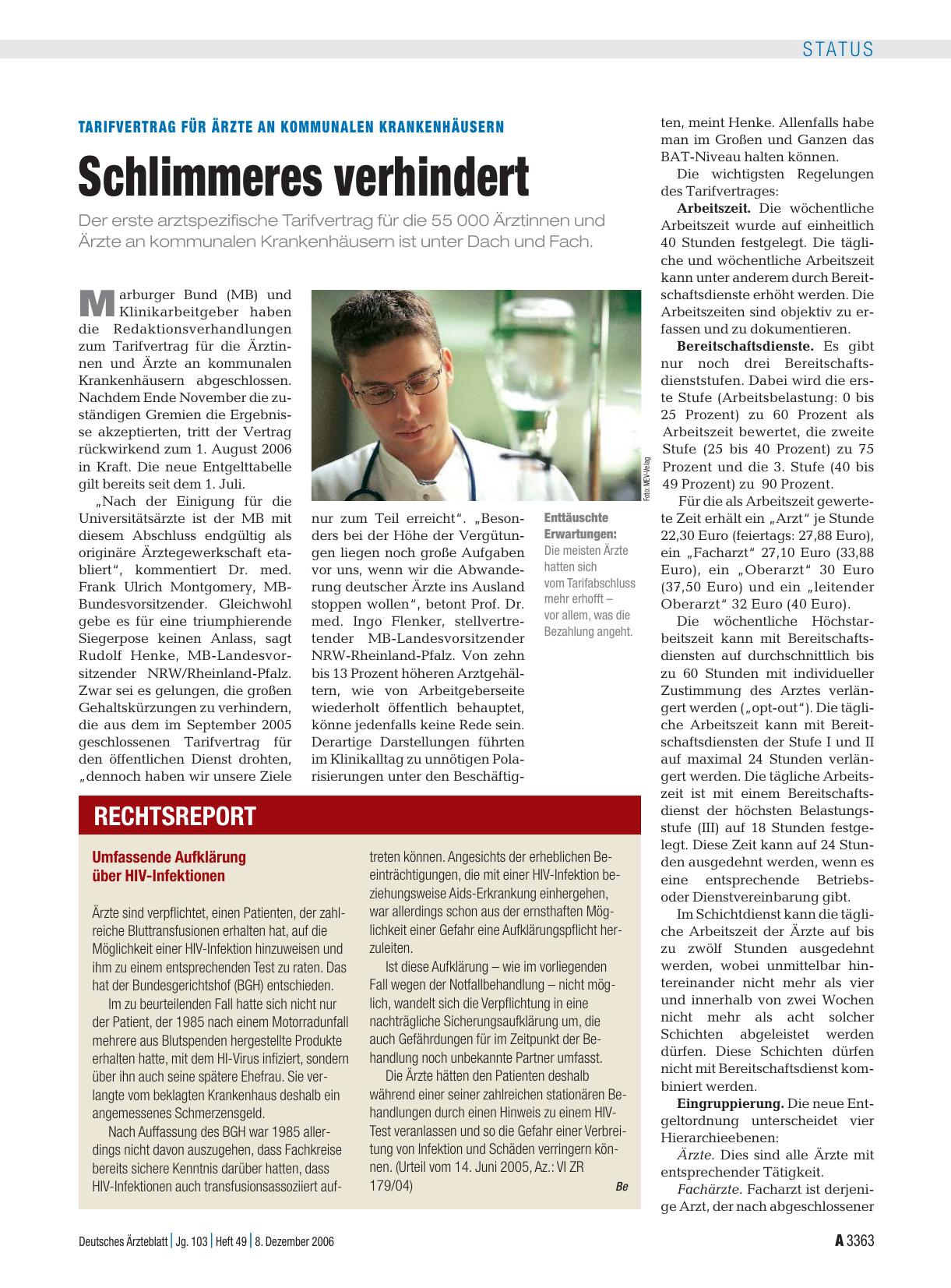 Vorschauseite 1: Tarifvertrag für Ärzte an kommunalen Krankenhäusern: Schlimmeres verhindert