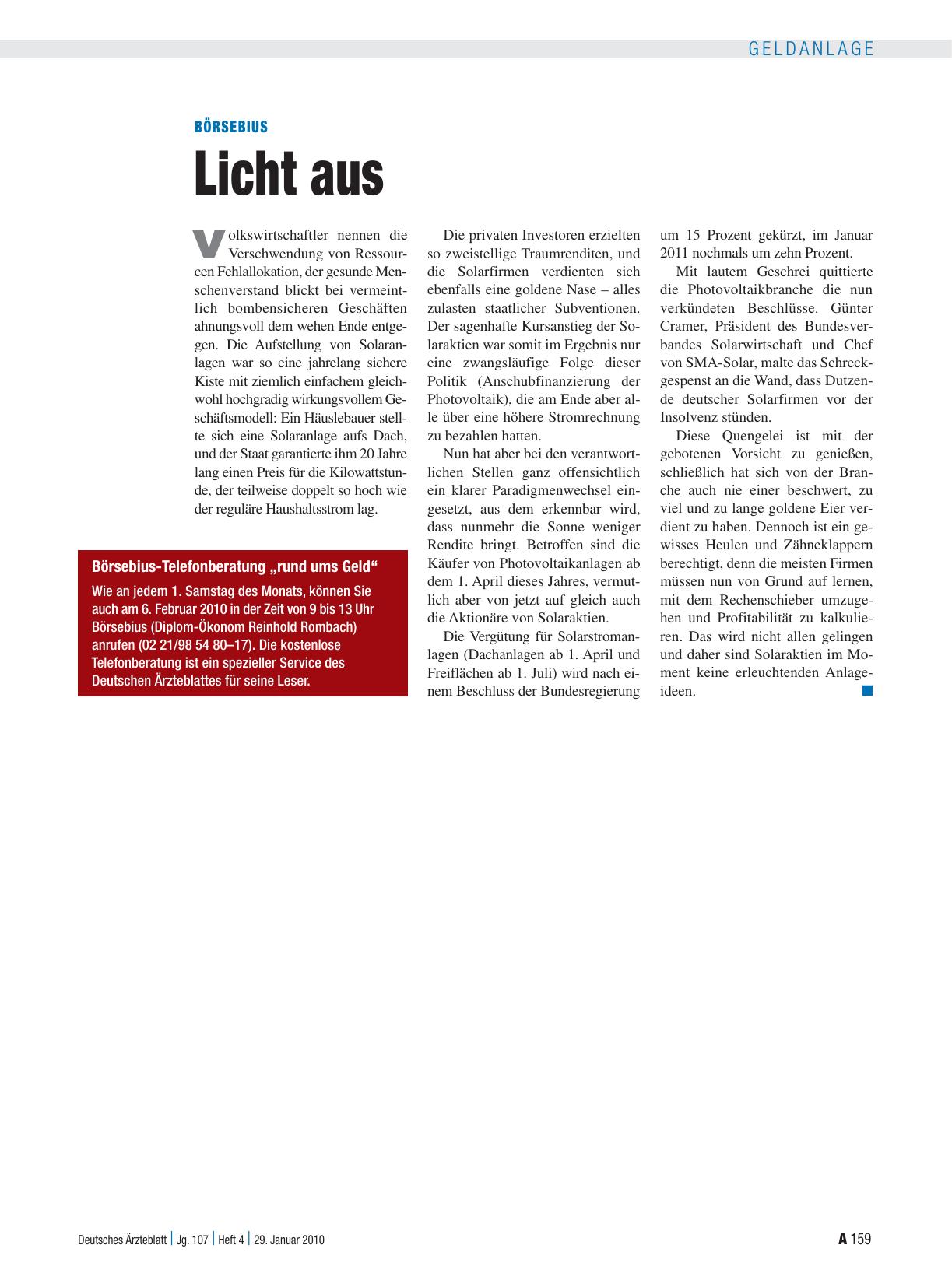 Vorschauseite 1: Börsebius: Licht aus