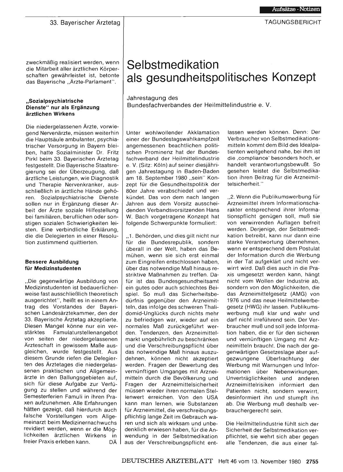 Vorschauseite 1: Selbstmedikation als gesundheitspolitisches Konzept: Jahrestagung des Bundesfachverbandes der Heilmittelindustrie e. V.