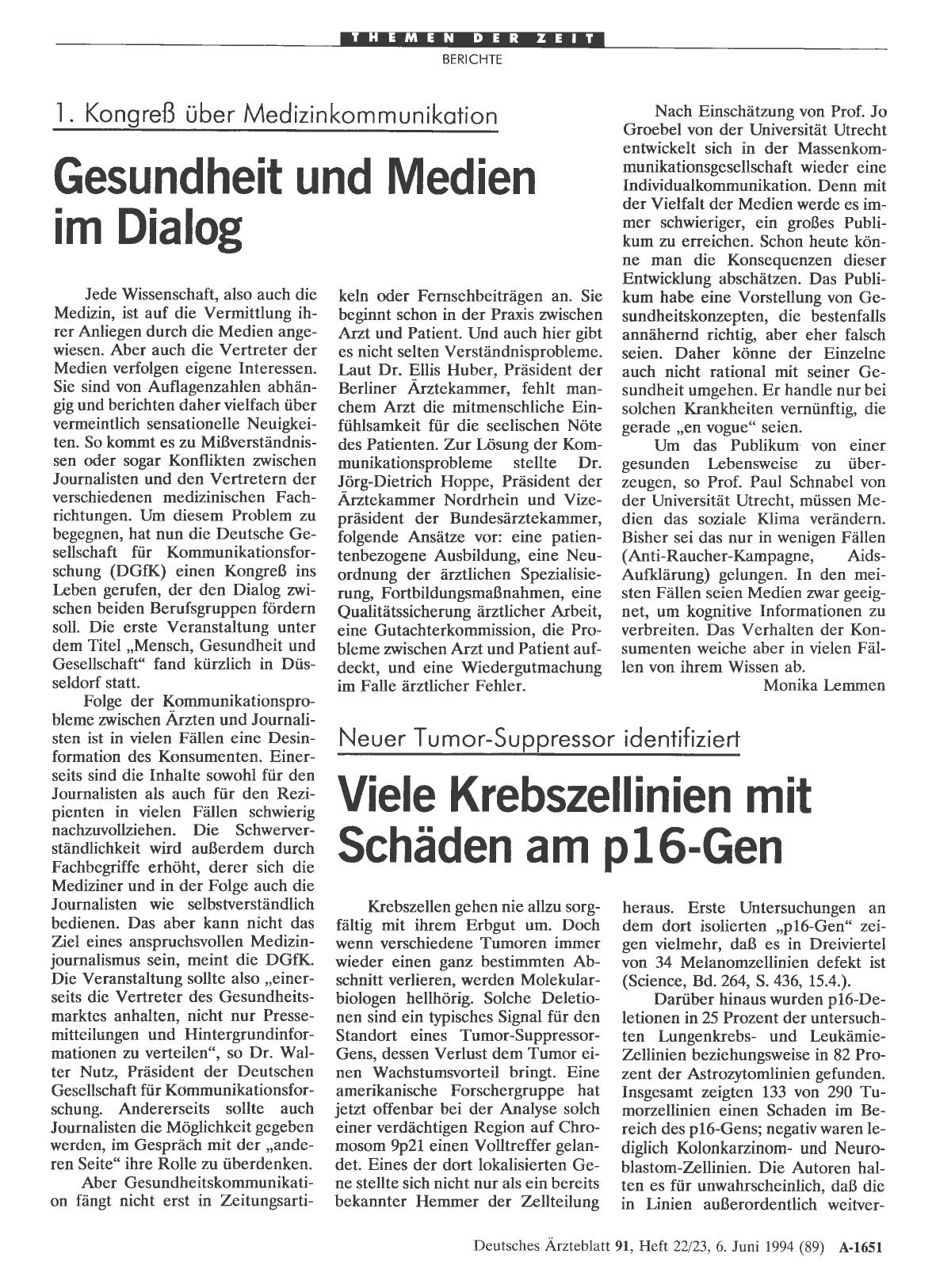 Vorschauseite 1: Neuer Tumor-Suppressor identifiziert: Viele Krebszellinien mit Schäden am p16-Gen