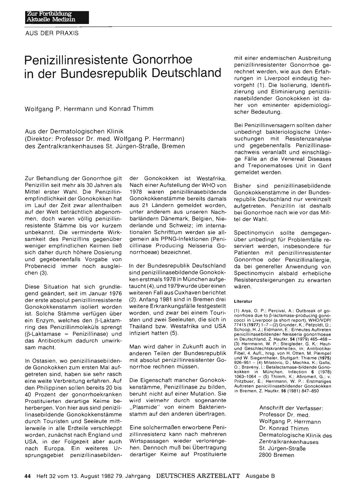Vorschauseite 1: Penizillinresistente Gonorrhoe in der Bundesrepublik Deutschland