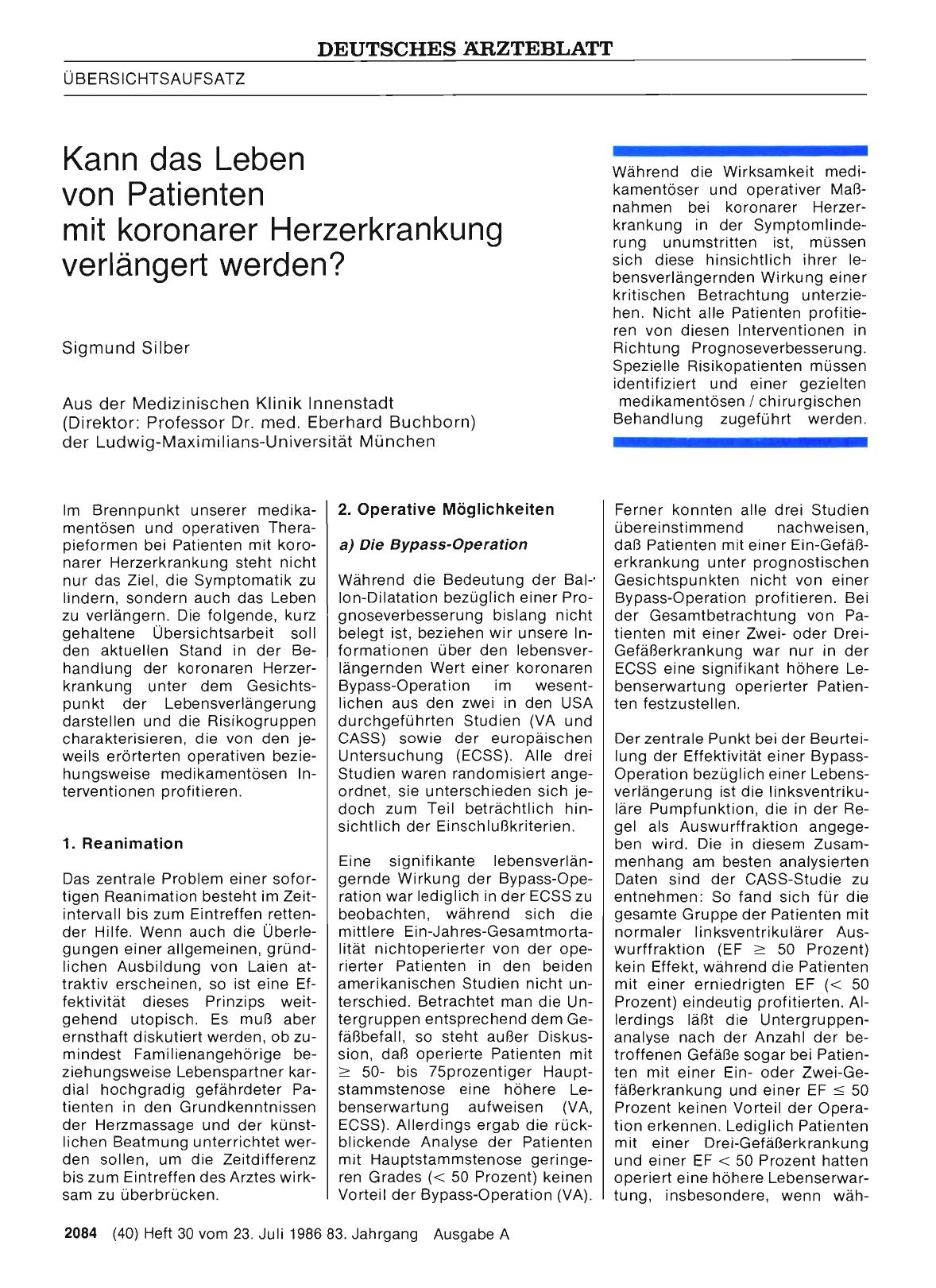 Vorschauseite 1: Kann das Leben von Patienten mit koronarer Herzerkrankung verlängert werden?