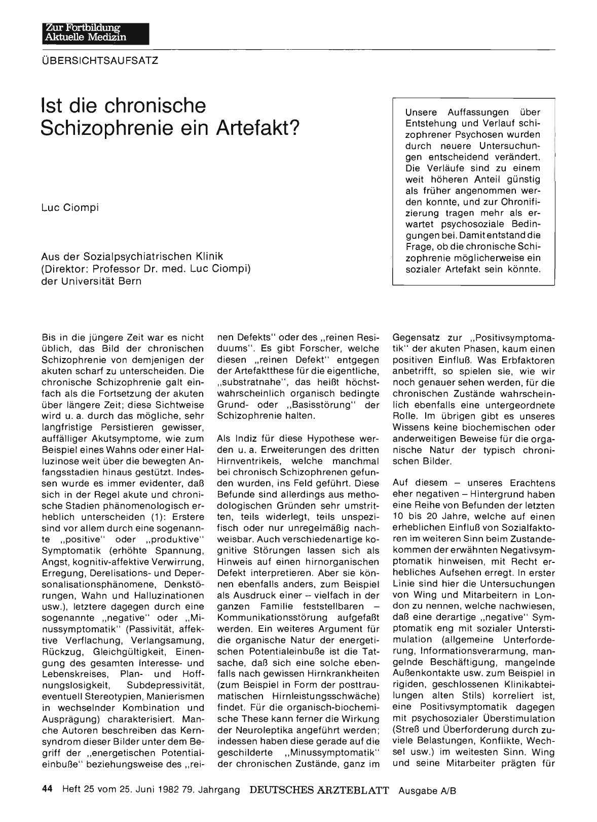 Vorschauseite 1: Ist die chronische Schizophrenie ein Artefakt?