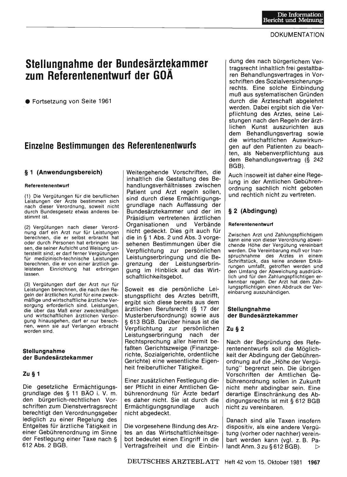 Vorschauseite 1: Stellungnahme der Bundesärztekammer zum Referentenentwurf der GOÄ (Teil 2)
