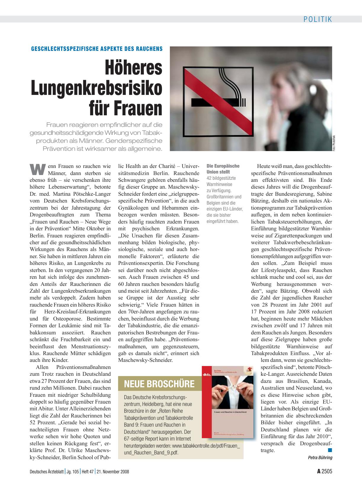 Vorschauseite 1: Geschlechtsspezifische Aspekte des Rauchens: Höheres Lungenkrebsrisiko für Frauen