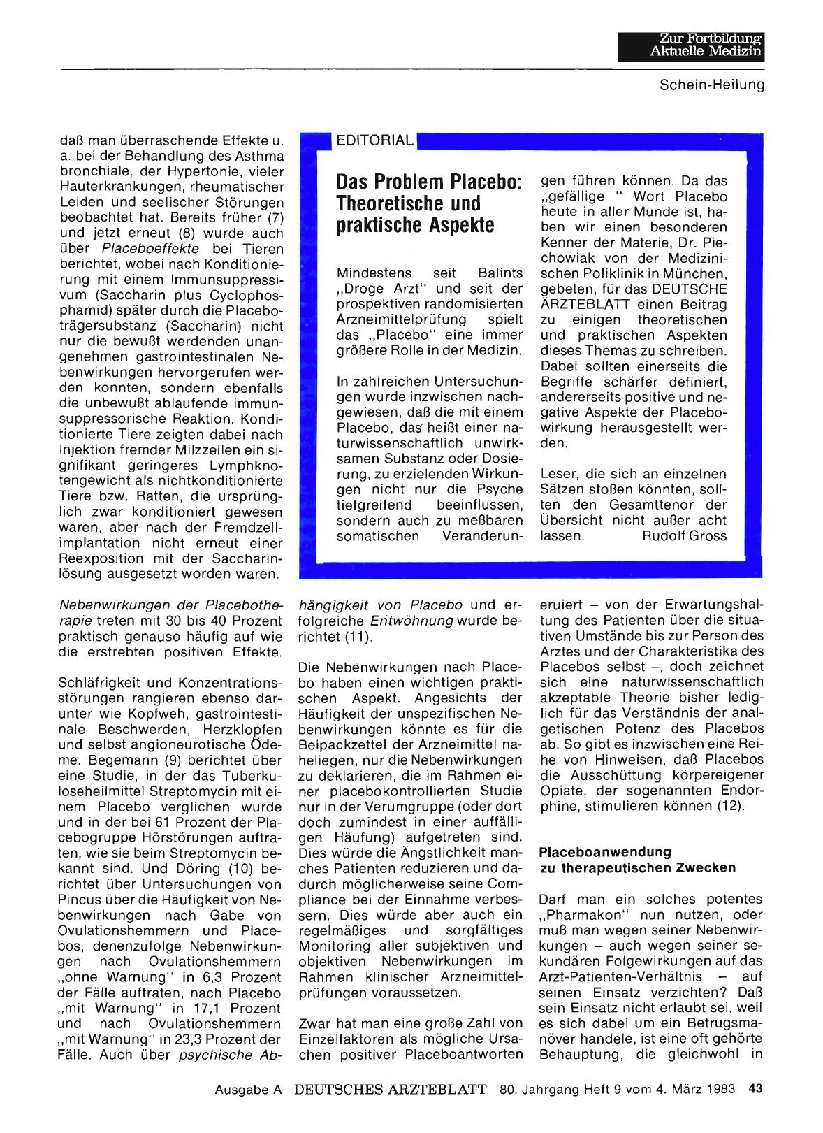 Vorschauseite 1: Das Problem Placebo: Theoretische und praktische Aspekte