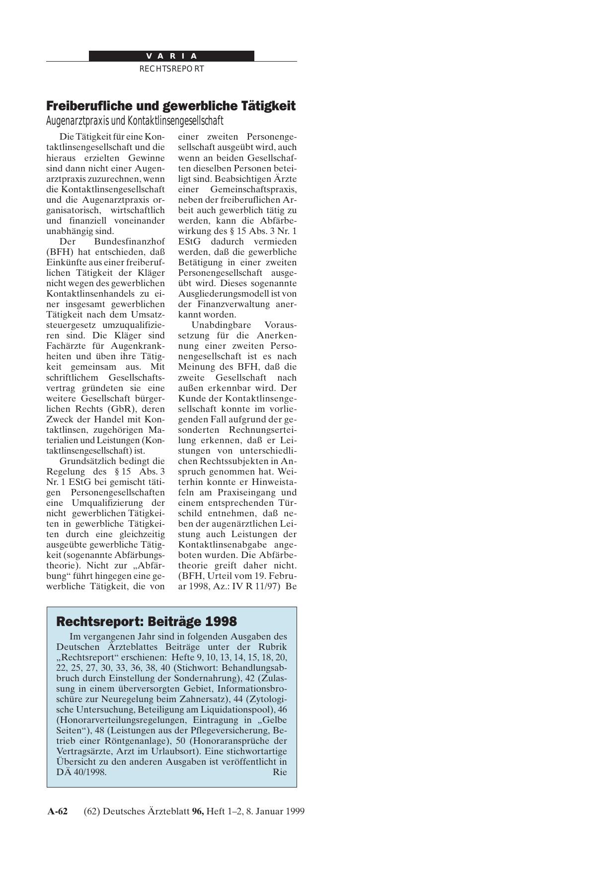 Vorschauseite 1: Rechtsreport: Beiträge 1998