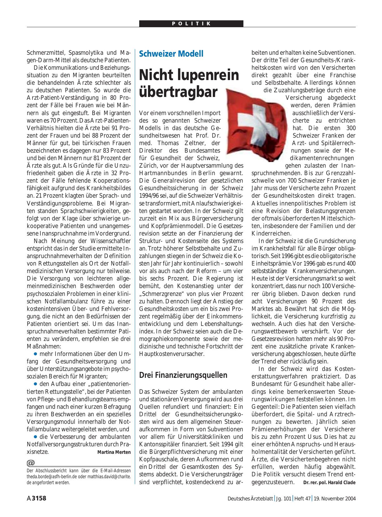 Vorschauseite 1: Schweizer Modell: Nicht lupenrein übertragbar