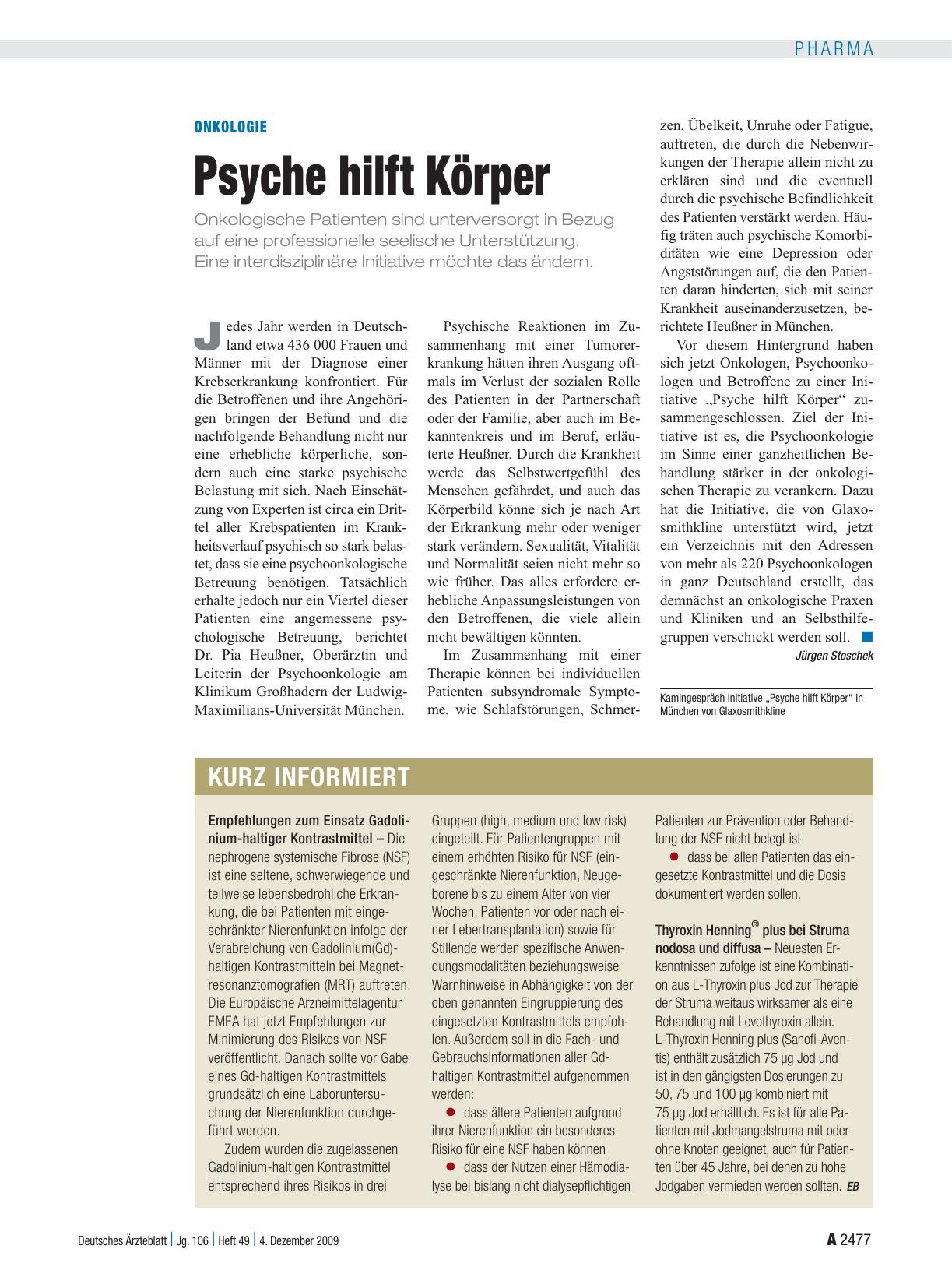 Vorschauseite 1: Onkologie: Psyche hilft Körper