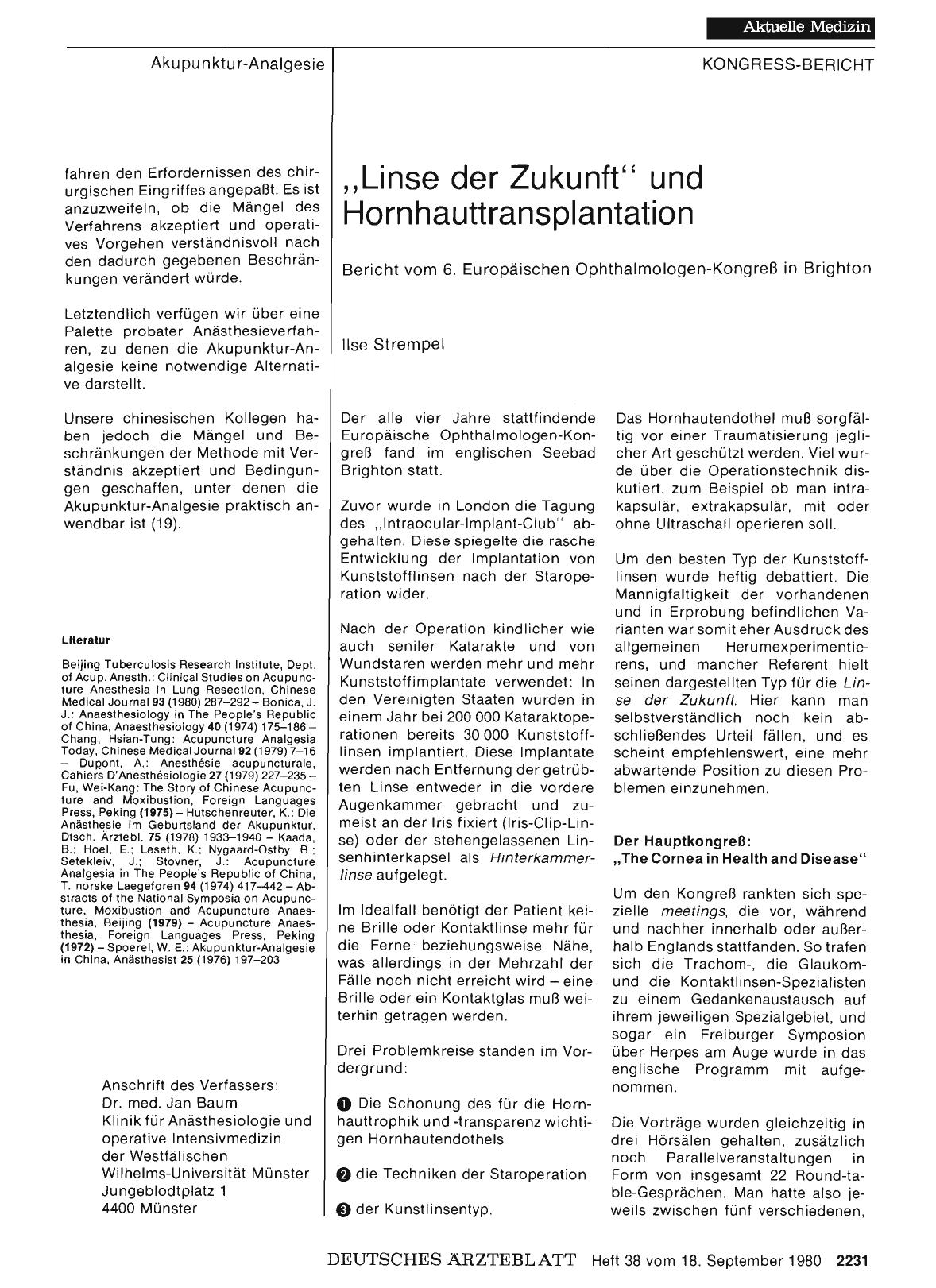 Vorschauseite 1: „Linse der Zukunft“ und Hornhauttransplantation: Bericht vom 6. Europäischen Ophthalmologen-Kongreß in Brighton