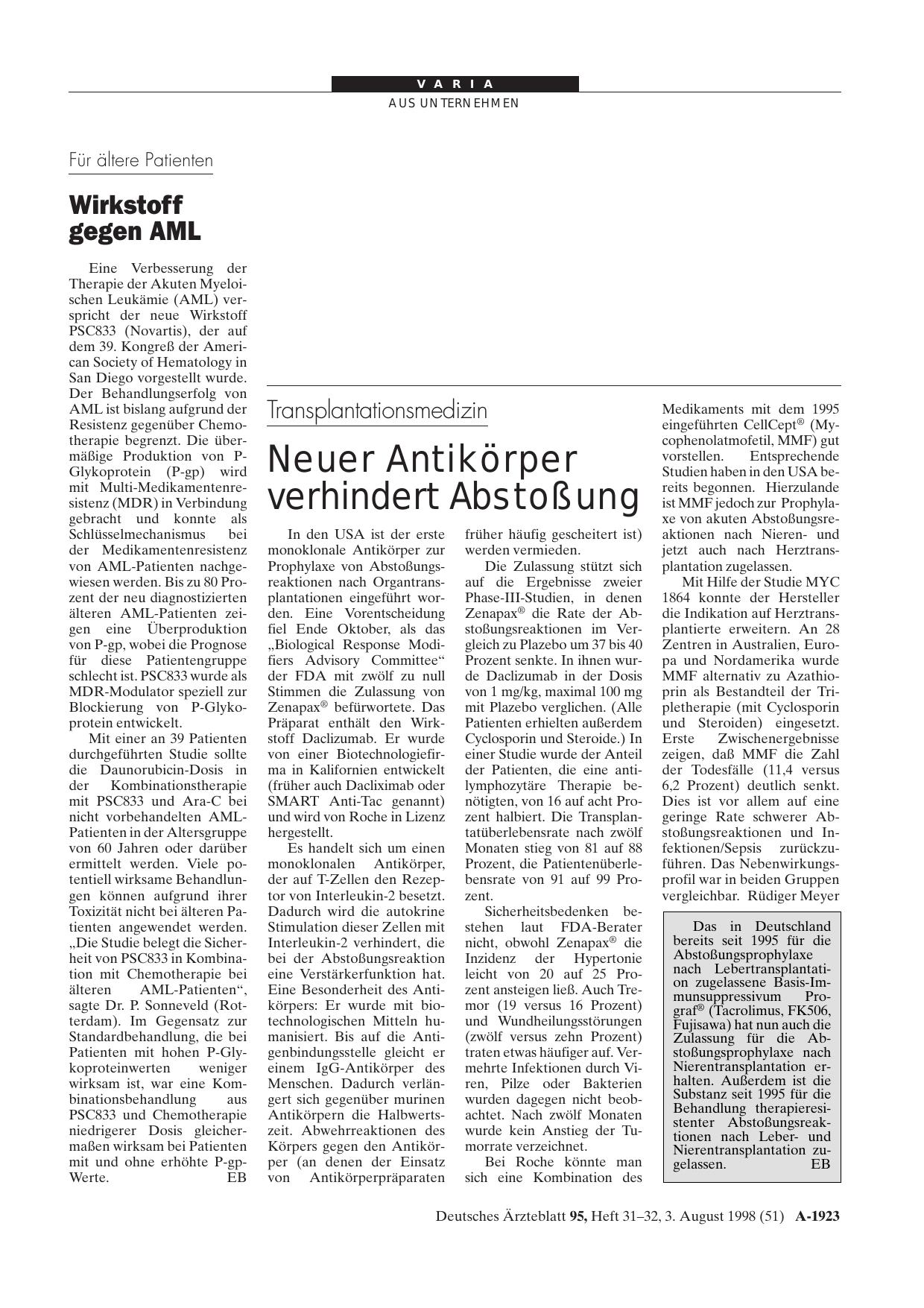 Vorschauseite 1: Für ältere Patienten: Wirkstoff gegen AML