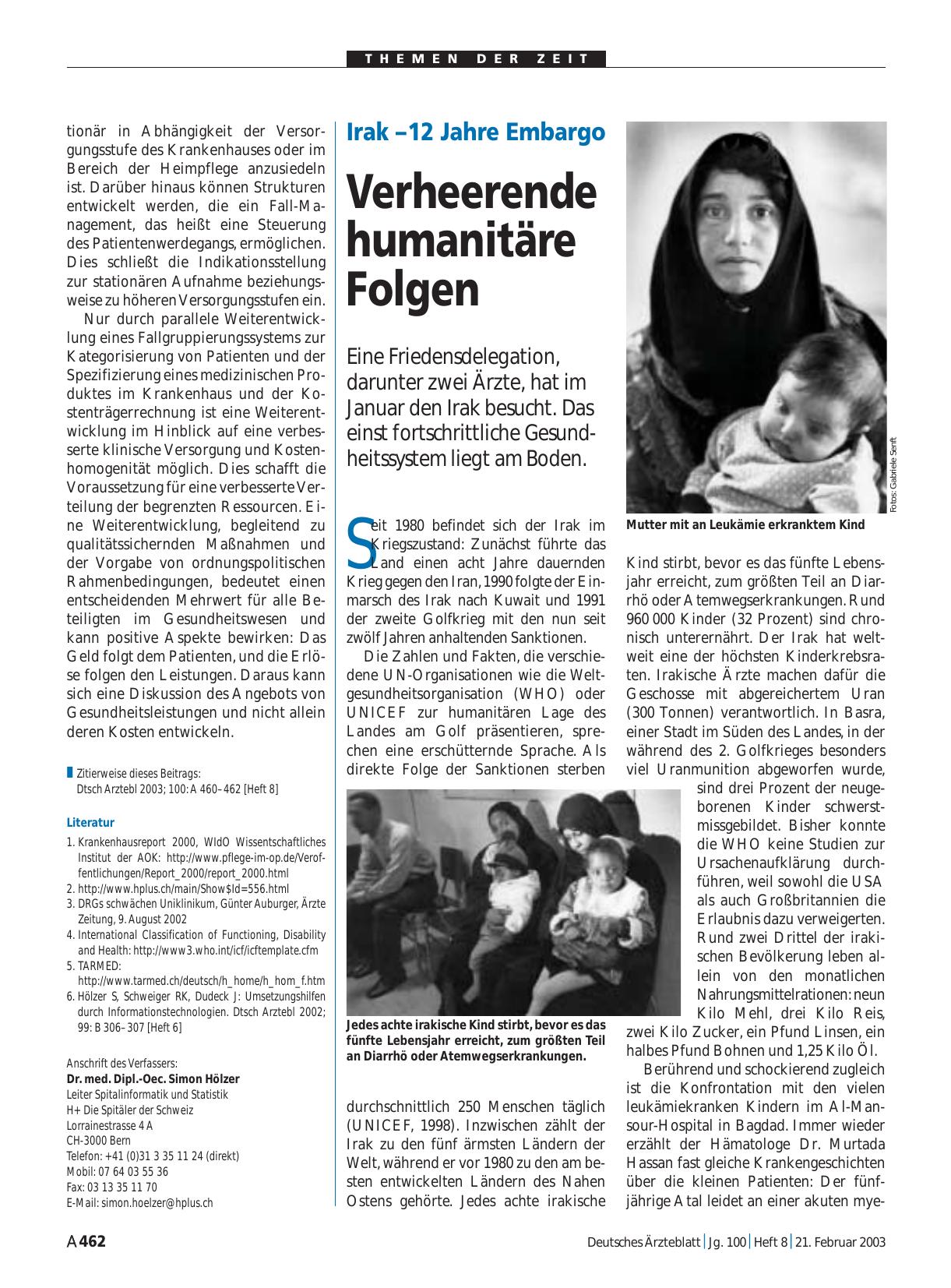 Vorschauseite 1: Irak – 12 Jahre Embargo: Verheerende humanitäre Folgen