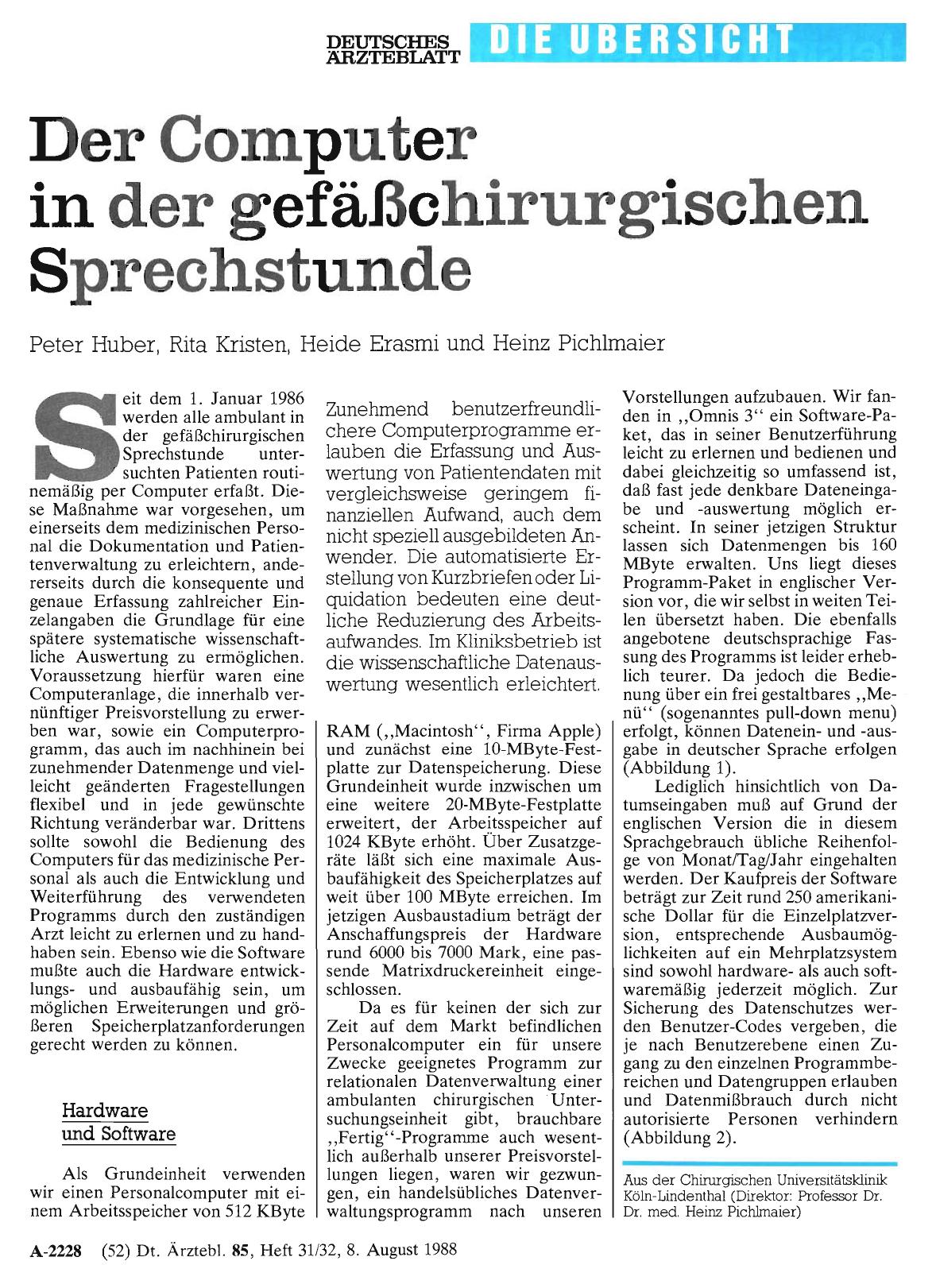 Vorschauseite 1: Der Computer in der gefäßchirurgischen Sprechstunde