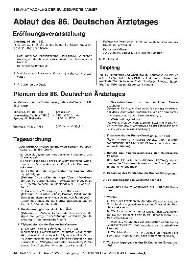 Vorschauseite 1: Ablauf des 86. Deutschen Ärztetages