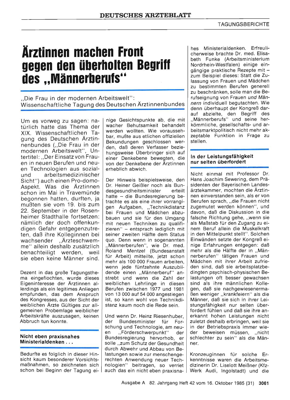 Vorschauseite 1: Ärztinnen machen Front gegen den überholten Begriff des „Männerberufs“