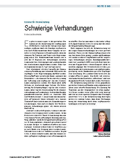 Vorschauseite 1: Honorar für Corona-Impfung: Schwierige Verhandlungen