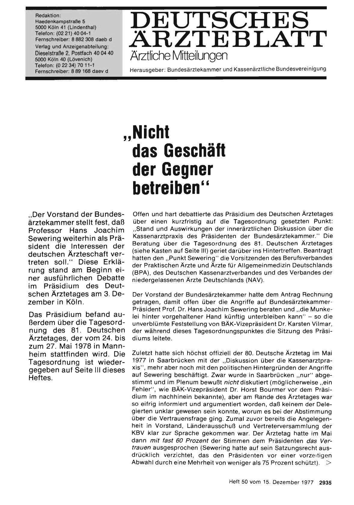 Vorschauseite 1: „Nicht das Geschäft der Gegner betreiben“