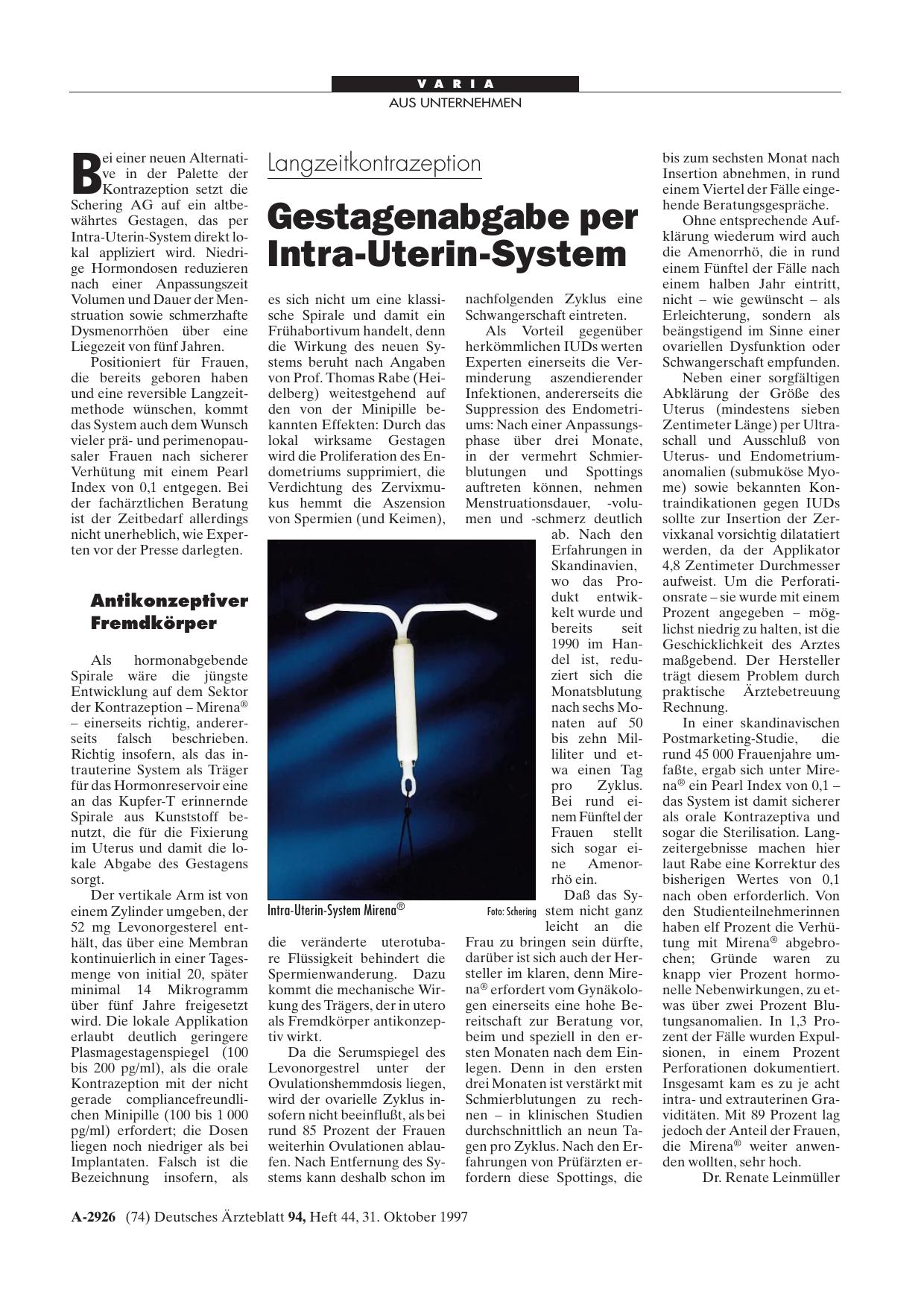 Vorschauseite 1: Langzeitkontrazeption: Gestagenabgabe per Intra-Uterin-System