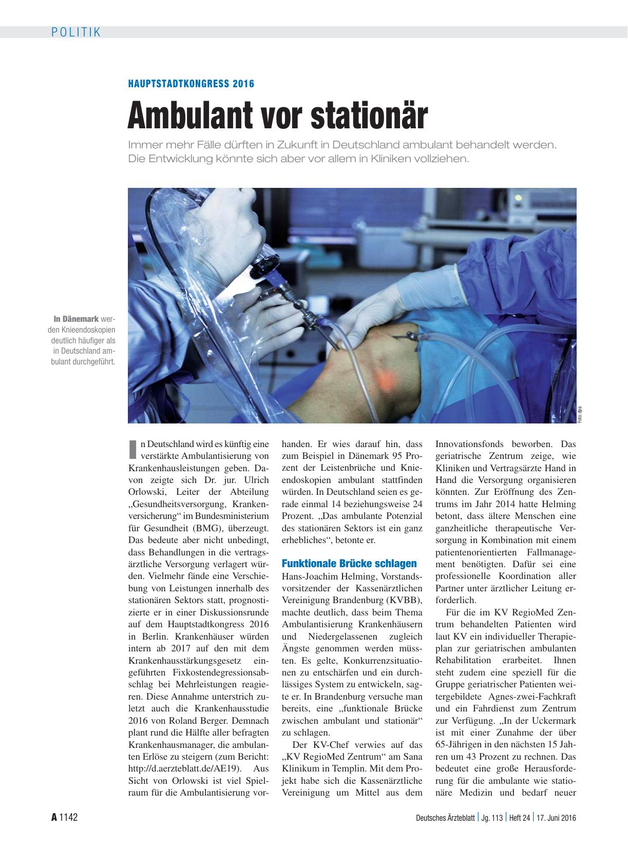 Vorschauseite 1: Hauptstadtkongress 2016: Ambulant vor stationär
