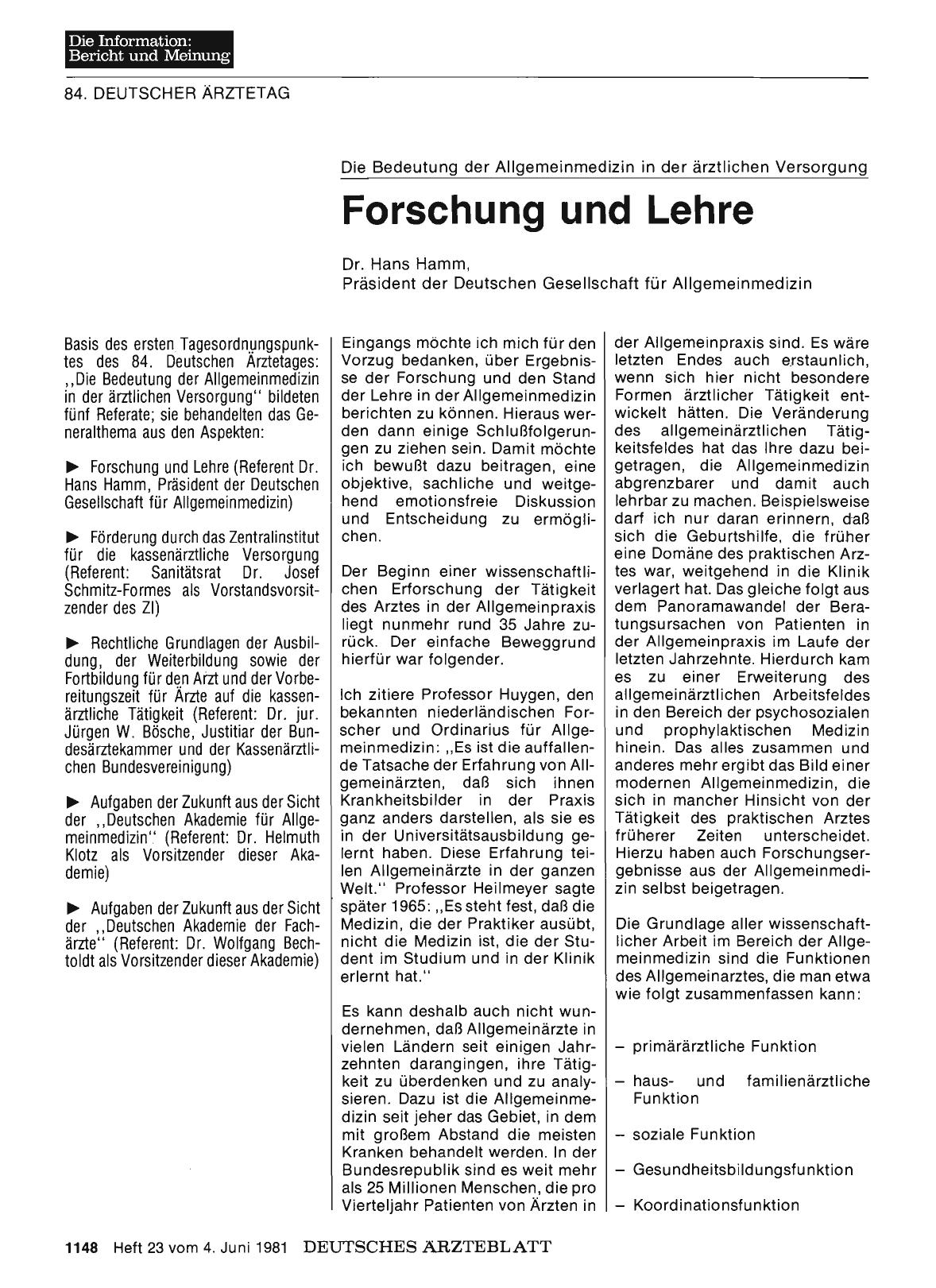 Vorschauseite 1: Die Bedeutung der Allgemeinmedizin in der ärztlichen Versorgung: Forschung und Lehre
