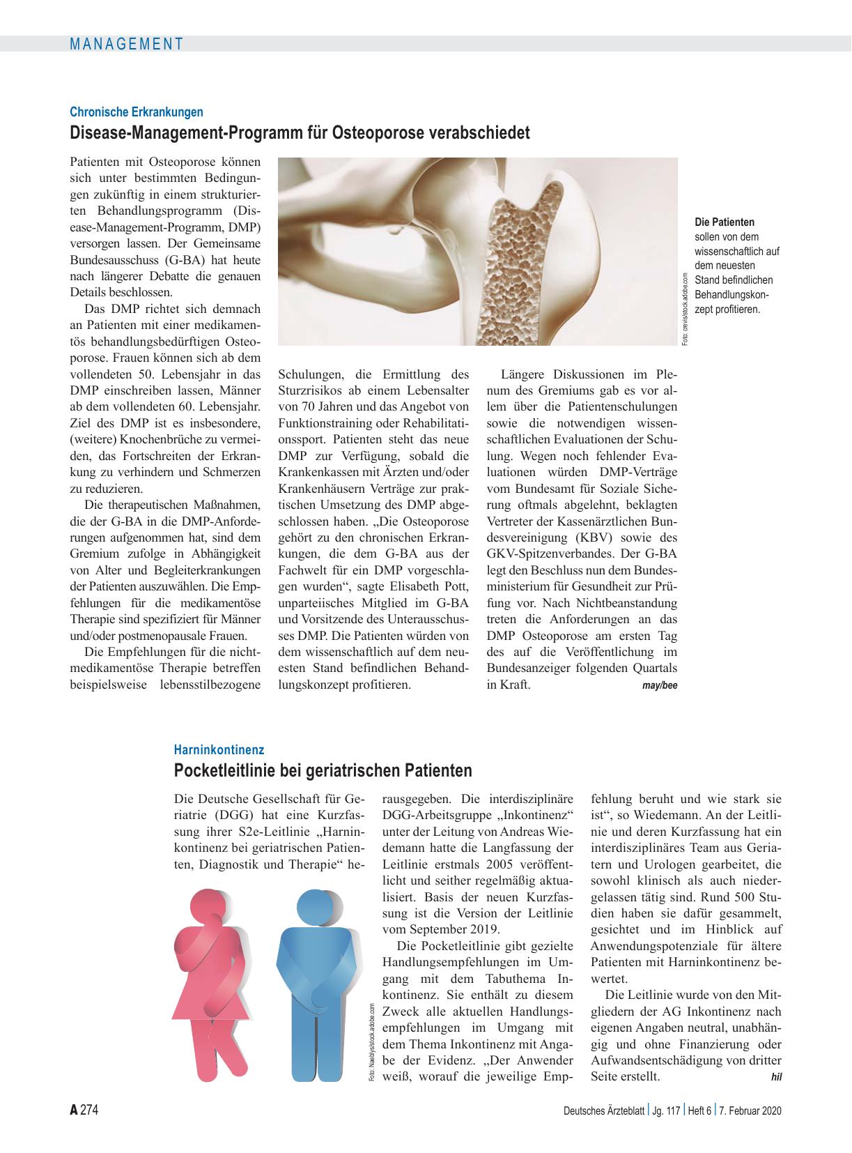 Vorschauseite 1: Chronische Erkrankungen: Disease-Management-Programm für Osteoporose verabschiedet