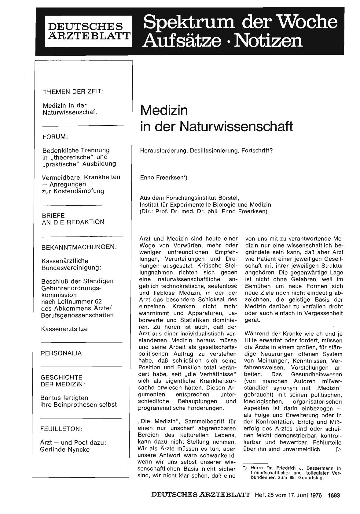 Vorschauseite 1: Medizin in der Naturwissenschaft: Herausforderung, Desillusionierung, Fortschritt?