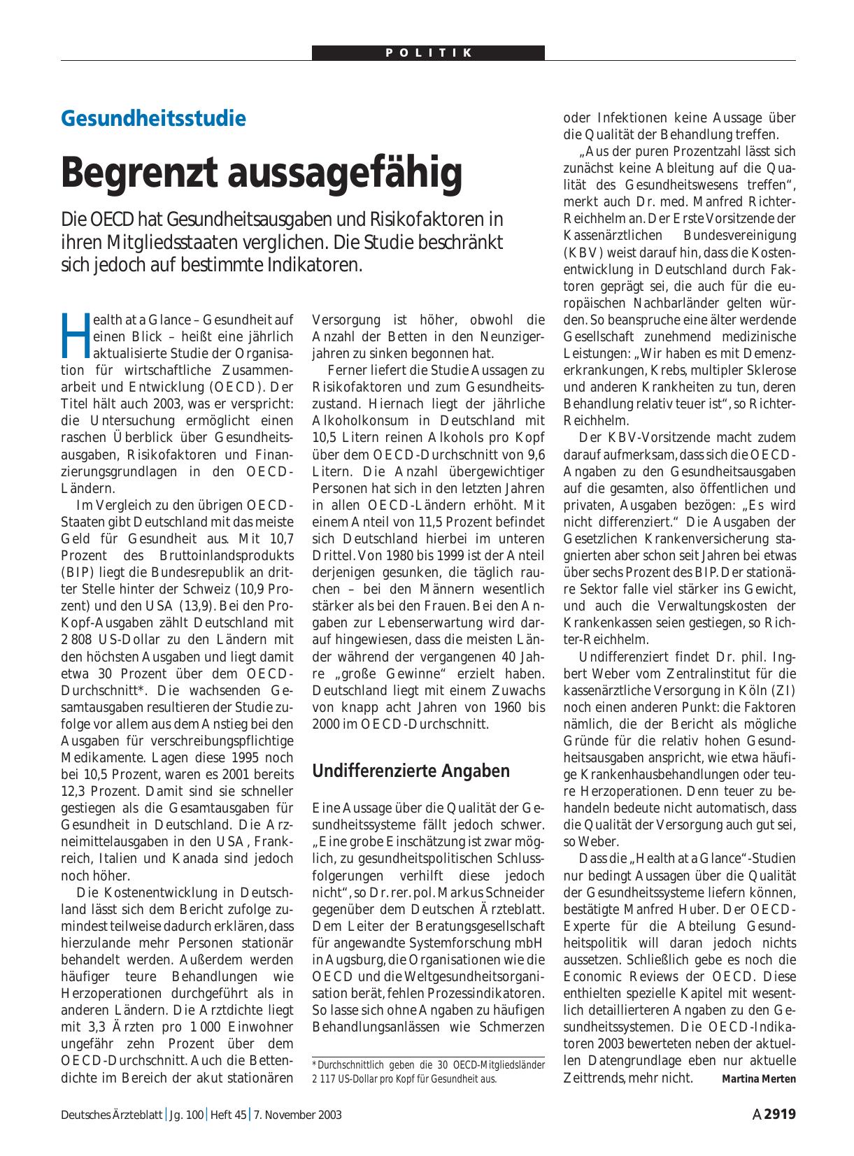 Vorschauseite 1: Gesundheitsstudie: Begrenzt aussagefähig