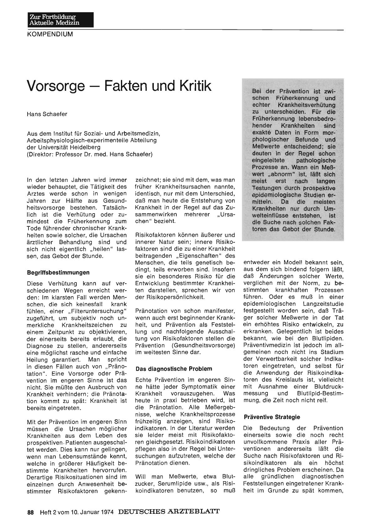 Vorschauseite 1: Vorsorge — Fakten und Kritik