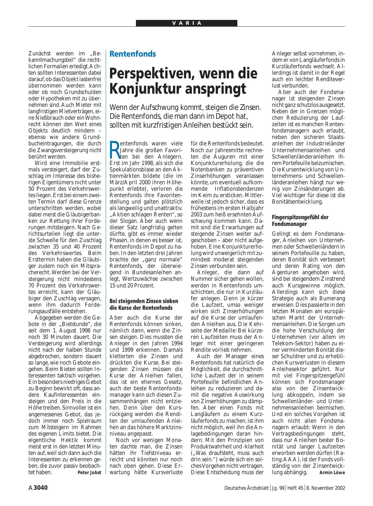Vorschauseite 1: Rentenfonds: Perspektiven, wenn die Konjunktur anspringt