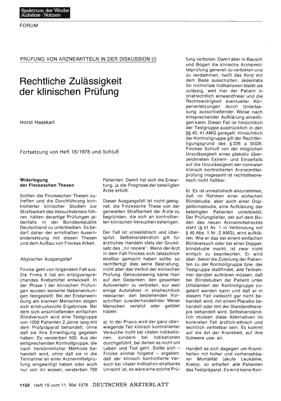 Vorschauseite 1: Prüfung von Arzneimitteln in der Diskussion (I): Rechtliche Zulässigkeit der klinischen Prüfung